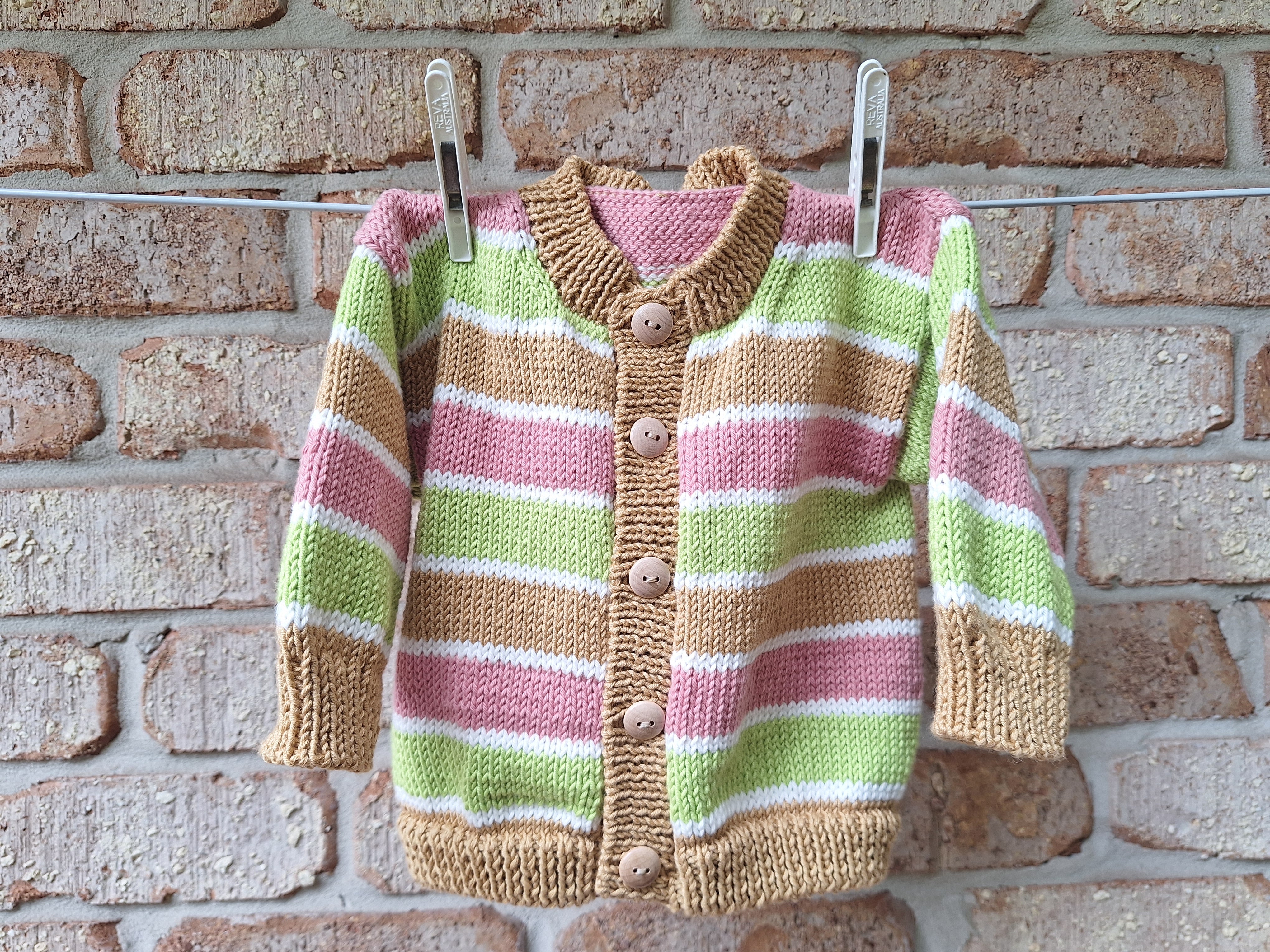 Baby Cardi Handknitted. Contemporary shape & colours - Sz 6-12 mths