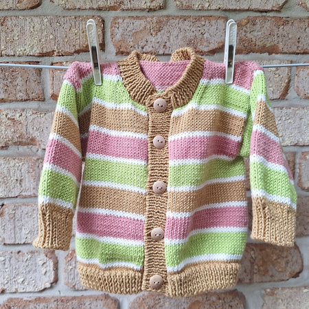 Baby Cardi Handknitted. Contemporary shape & colours - Sz 6-12 mths