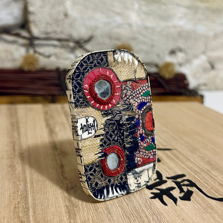 Large Antique Textile Pendant Necklace Brooch: 5.5cm x 8.5cm