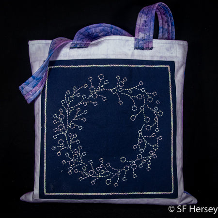 Carry Bag with Sashiko Embroidered Wreath