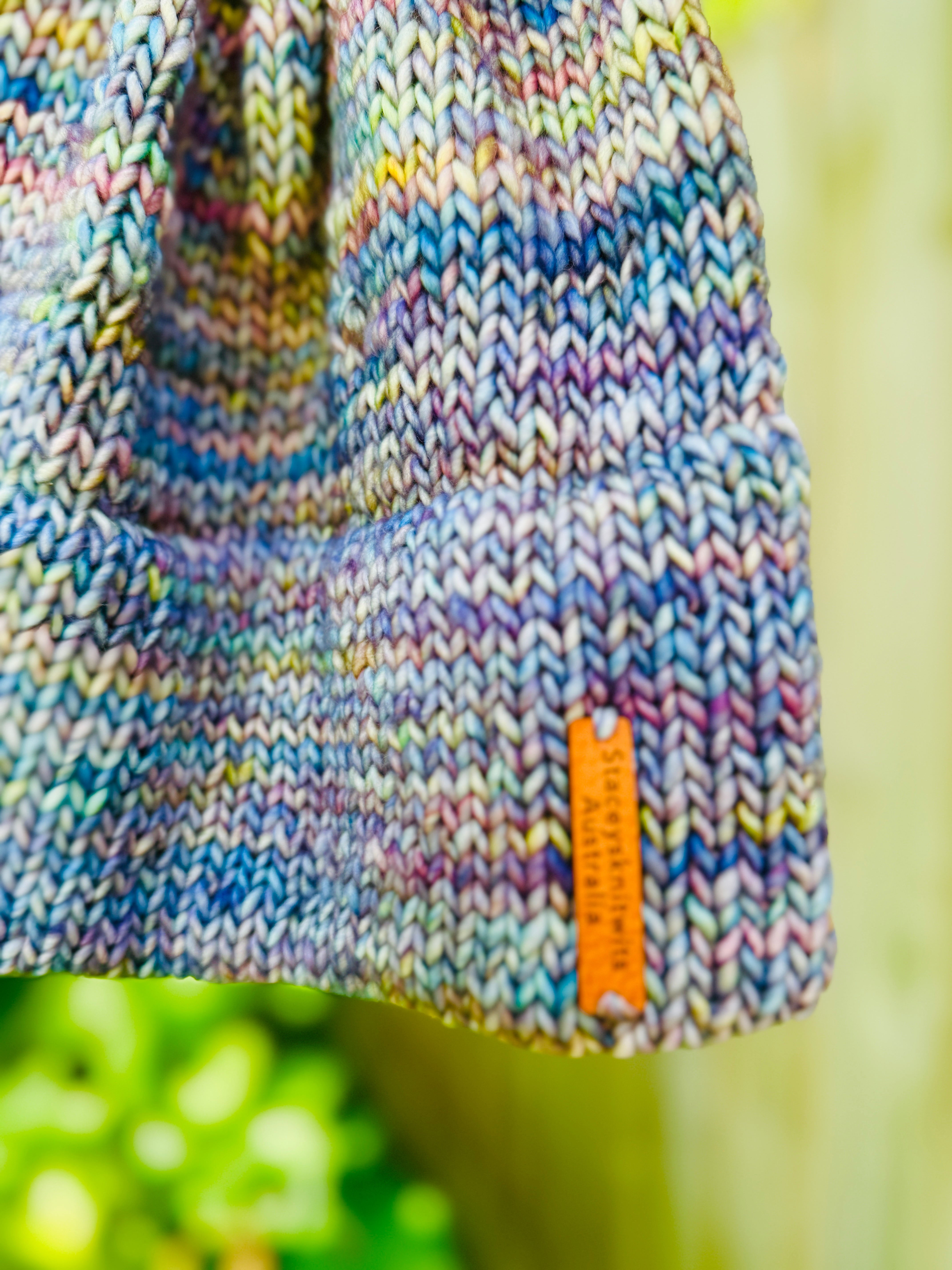 Hand Knitted Merino Beanie, Biue double brim winter beanie