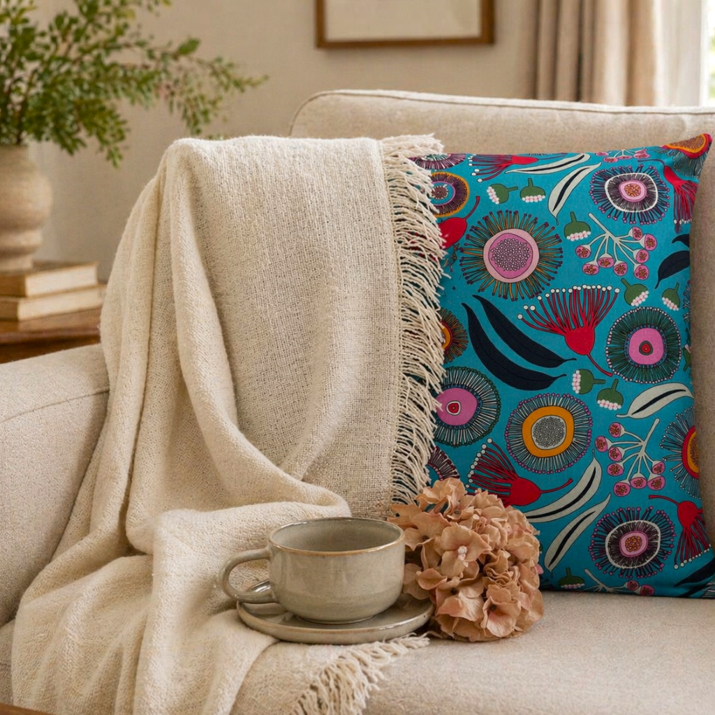 Vibrant blue native floral cushion cover- 45x45cm
