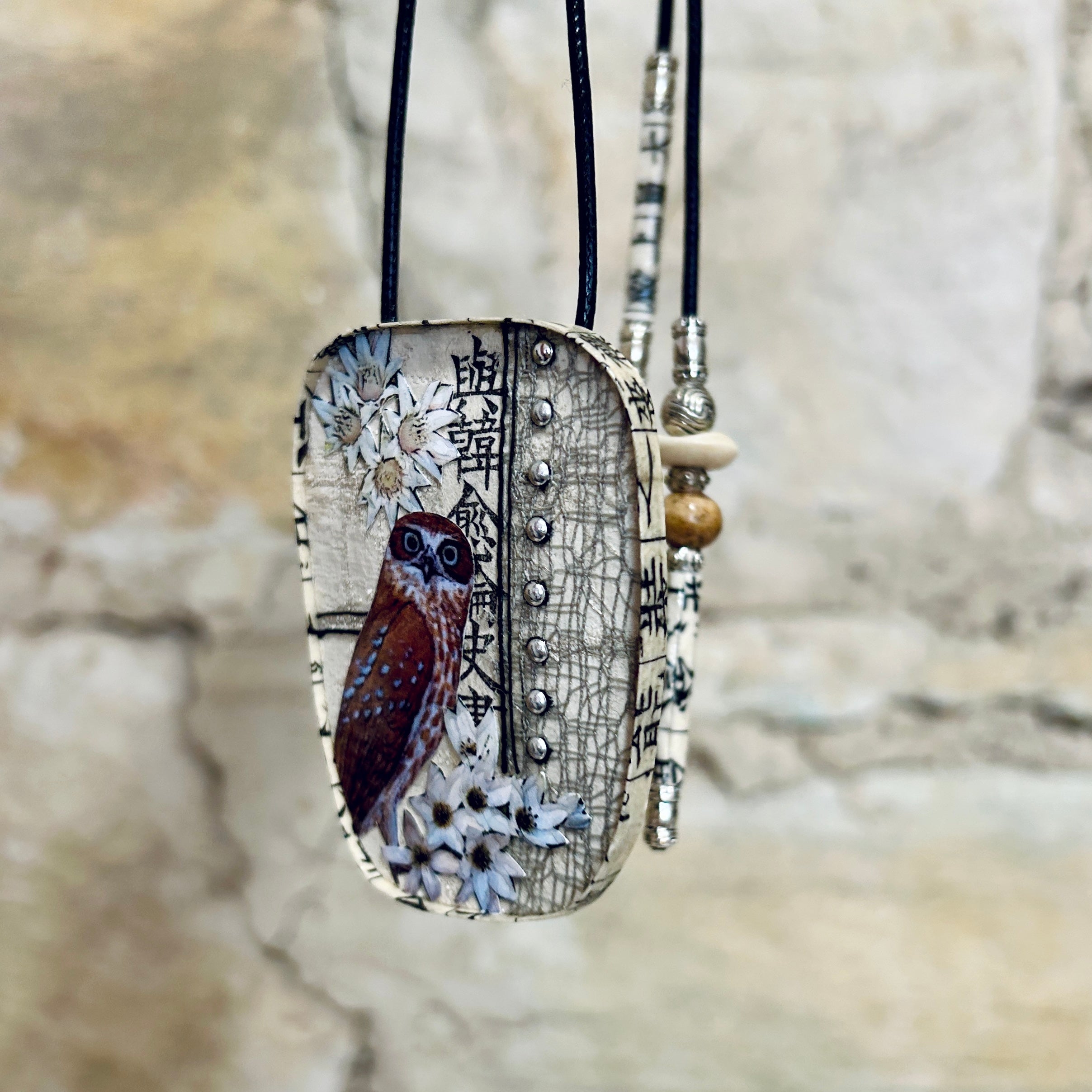 Owl Flower Pendant Necklace Brooch: 5cm x 7cm