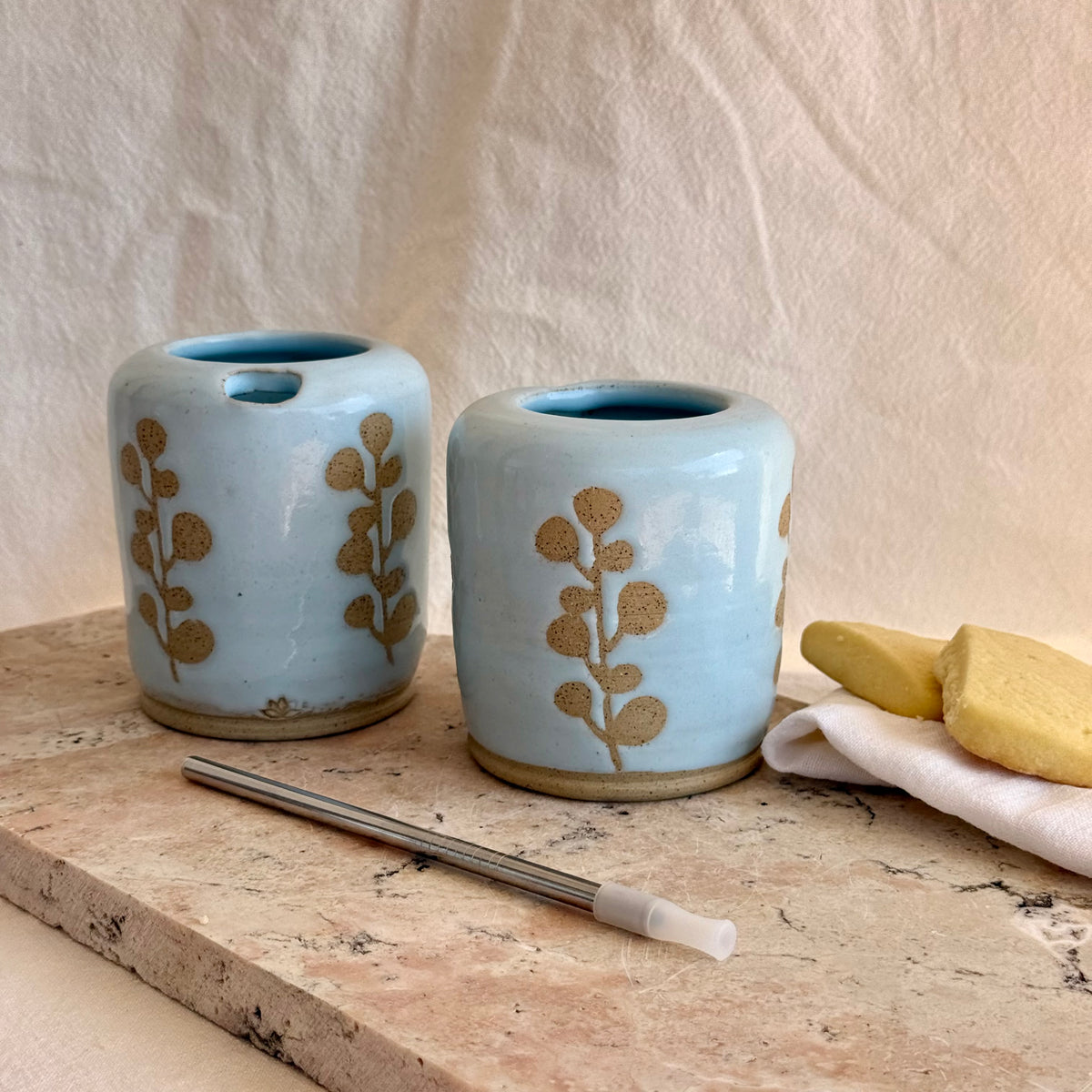 Blue Gum To Go Cup + Straw & Cleaner - Wheel Thrown Pottery