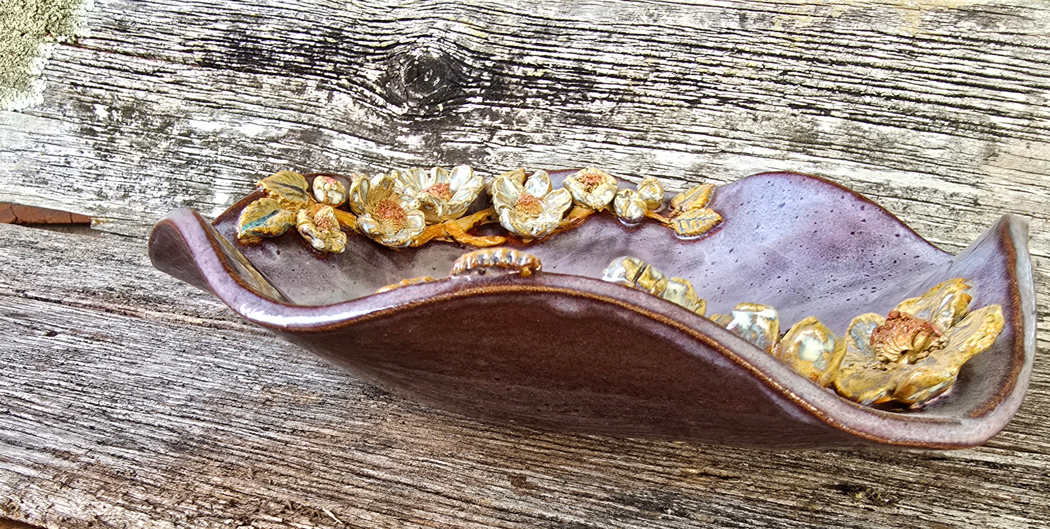Purple flowered fruit bowl