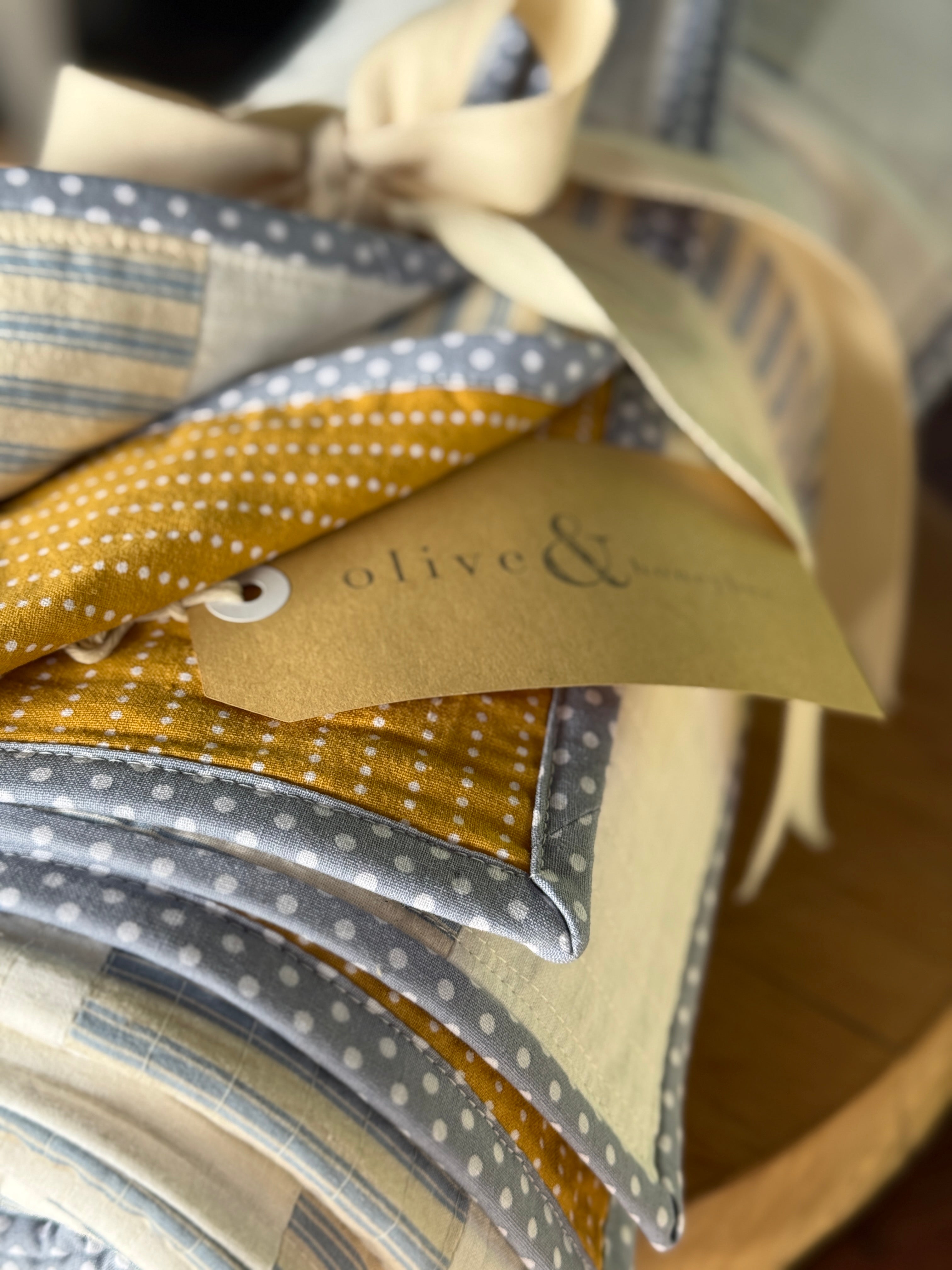 Coastal Calm Quilt - Cream, Blue & Mustard Geometric design