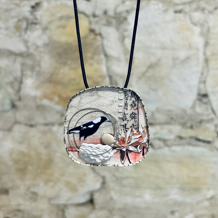 Miniature Magpie Art Pendant Necklace Brooch-6cm x 6.5cm