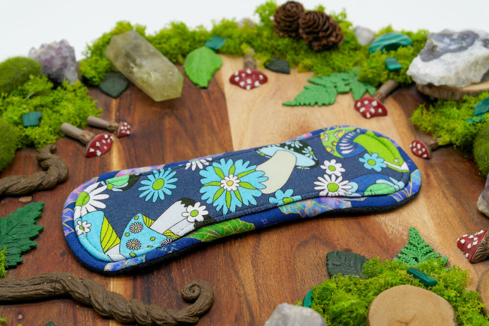 dig the flow reusables reusable cloth pad australian handmade mazmade blue green mushrooms bamboo lycra blue crystals cotton unique one-of-a-kind mishmash menstrual health business