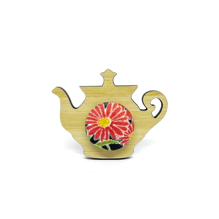 Anyone for a Cuppa Brooch - Red Daisy