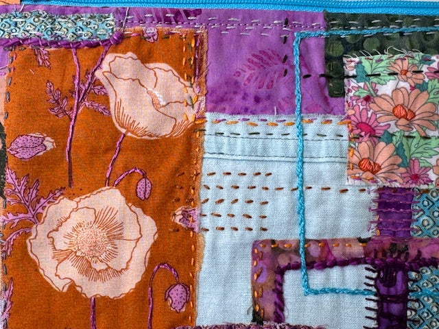 Zipper Pouch - Textile Collage - Flower Power