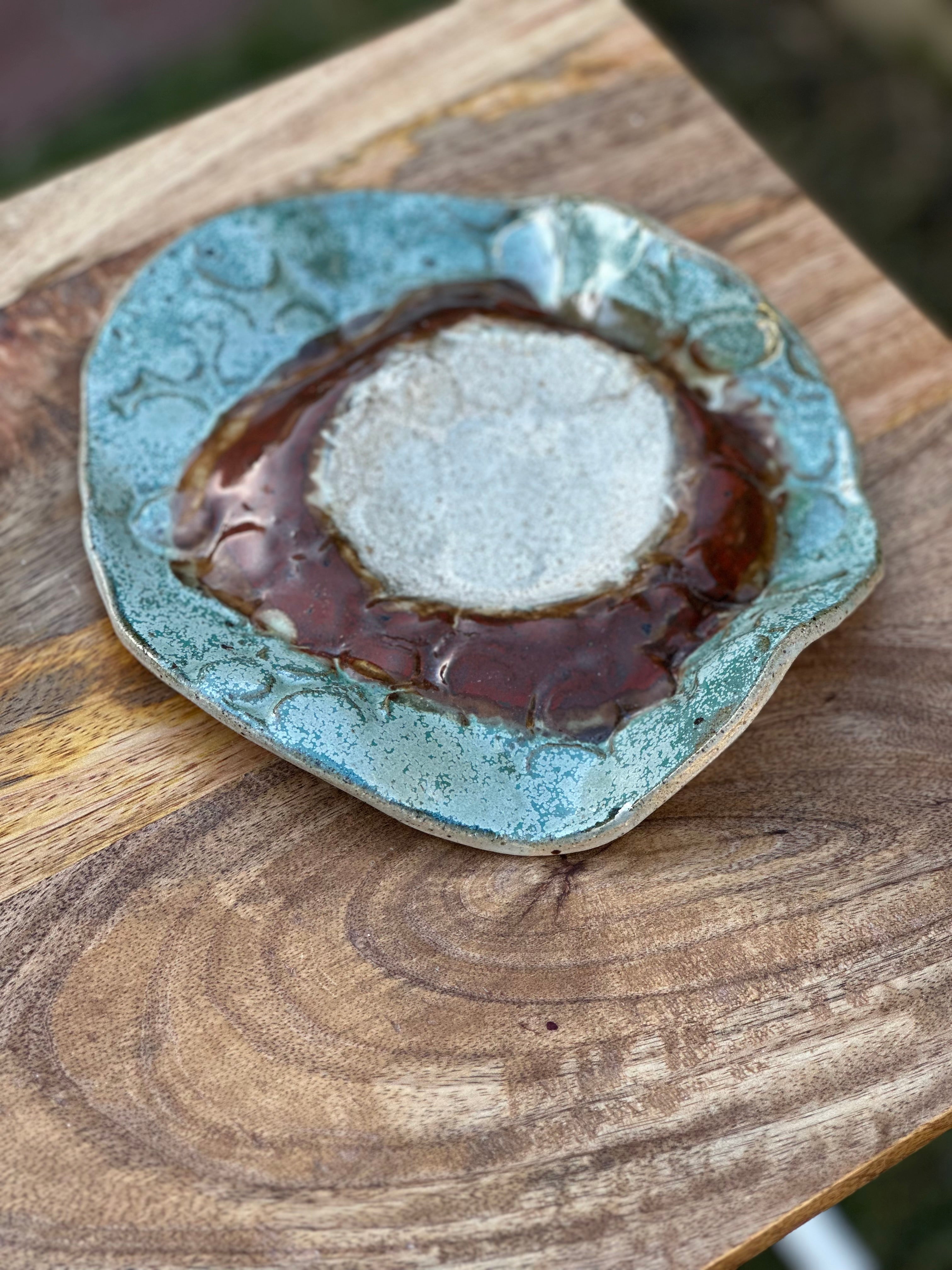 Handmade Chip & Dip Plate | Textured Stoneware | One of a Kind - Billabong