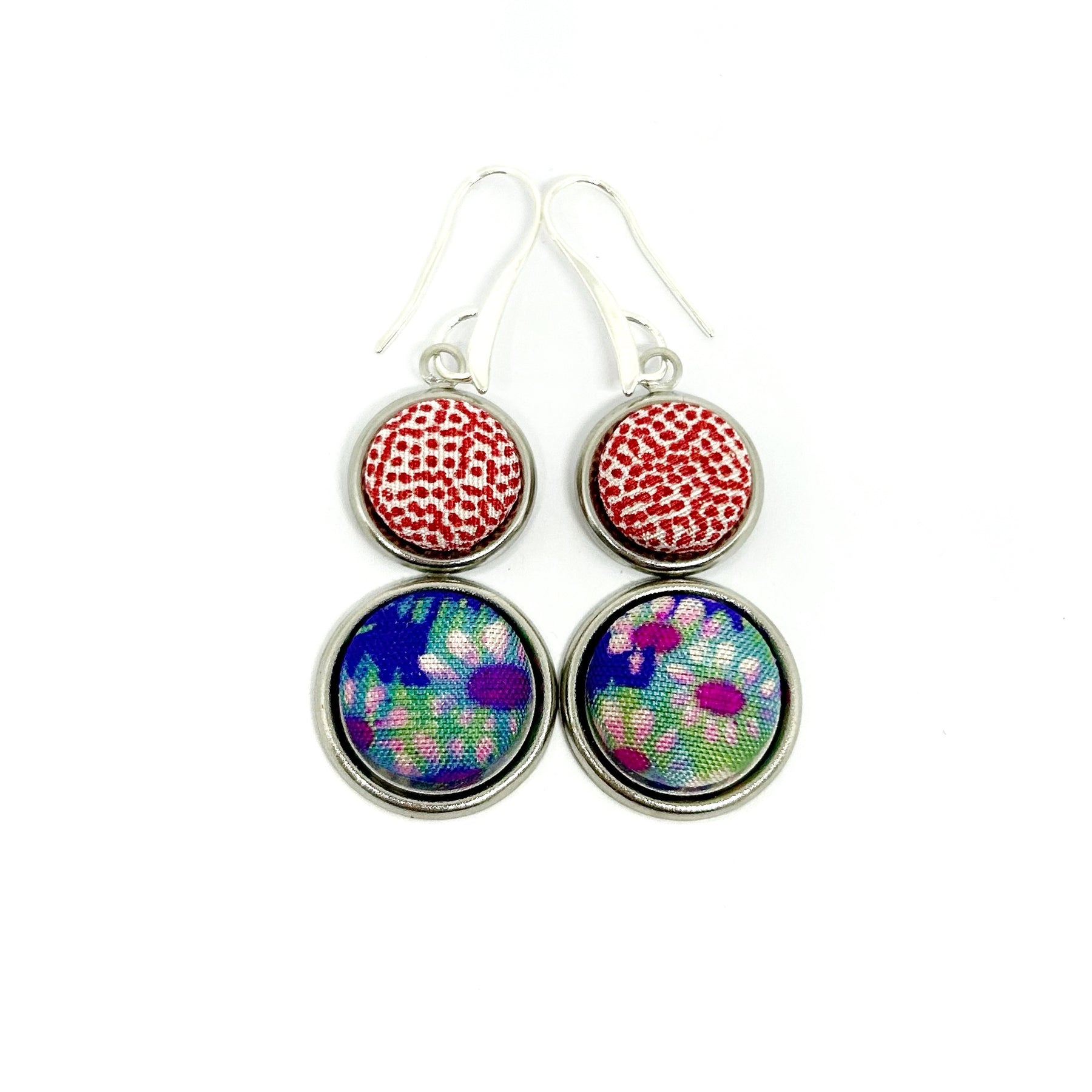 Double Drop Kimono Fabric Button Earrings