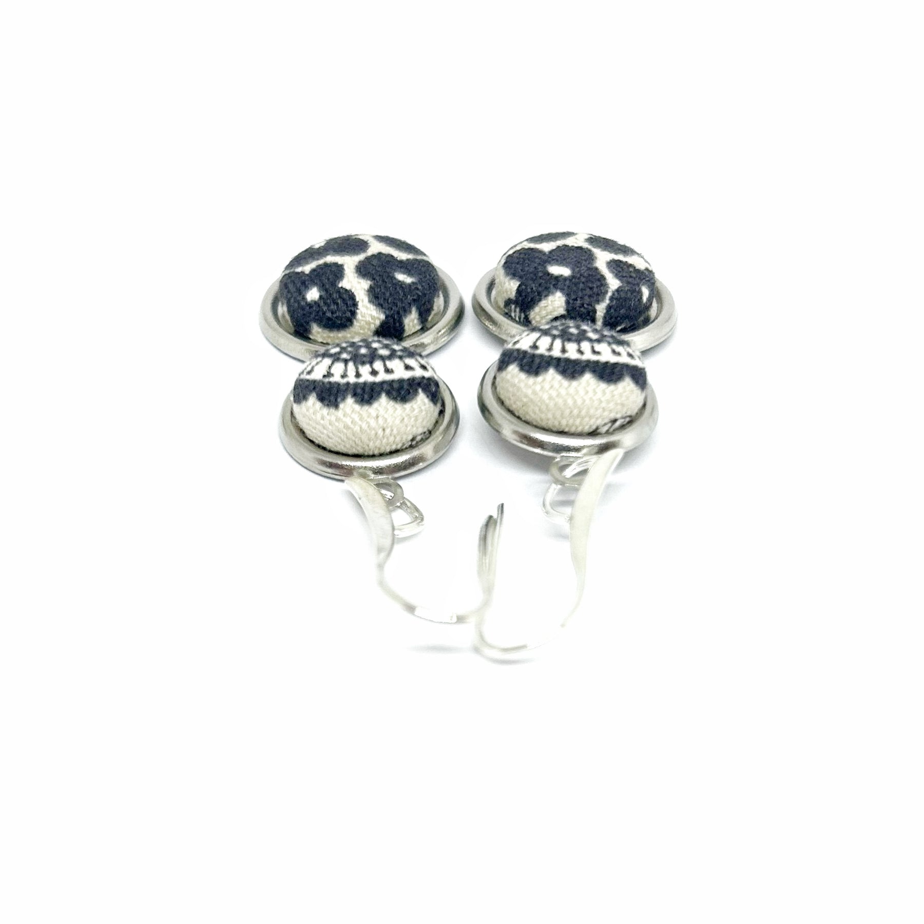 Double Drop Kimono Fabric Button Earrings