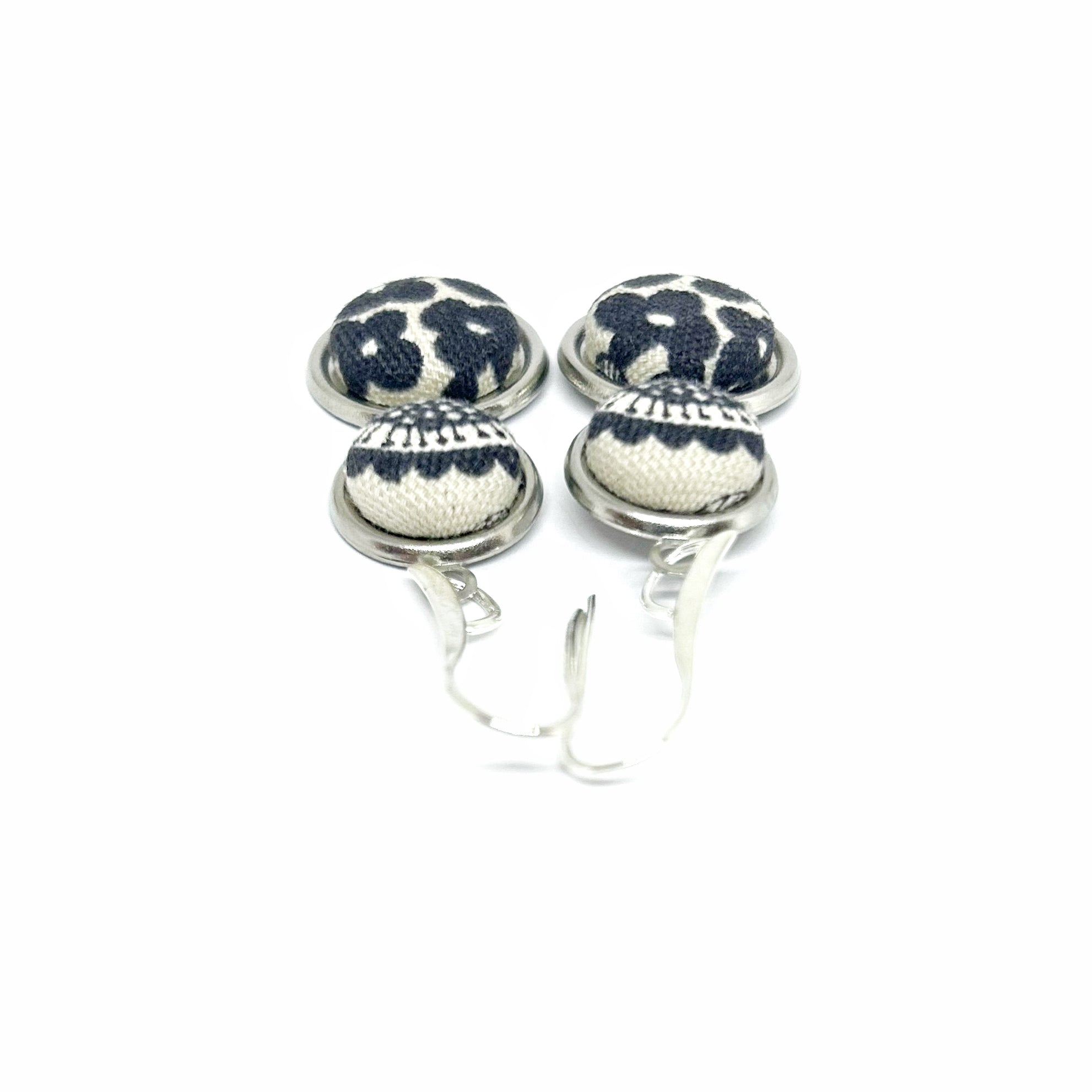 Double Drop Kimono Fabric Button Earrings