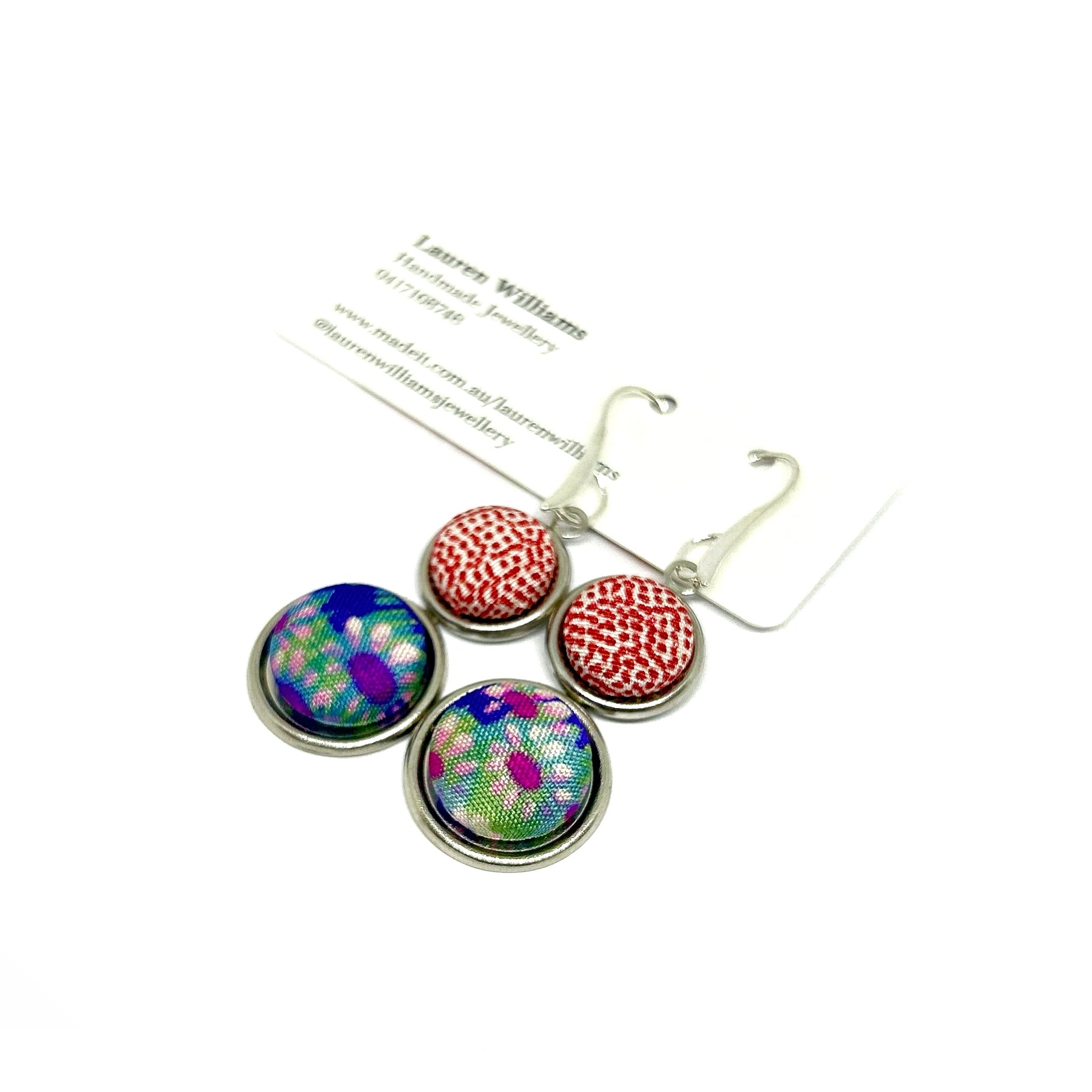 Double Drop Kimono Fabric Button Earrings