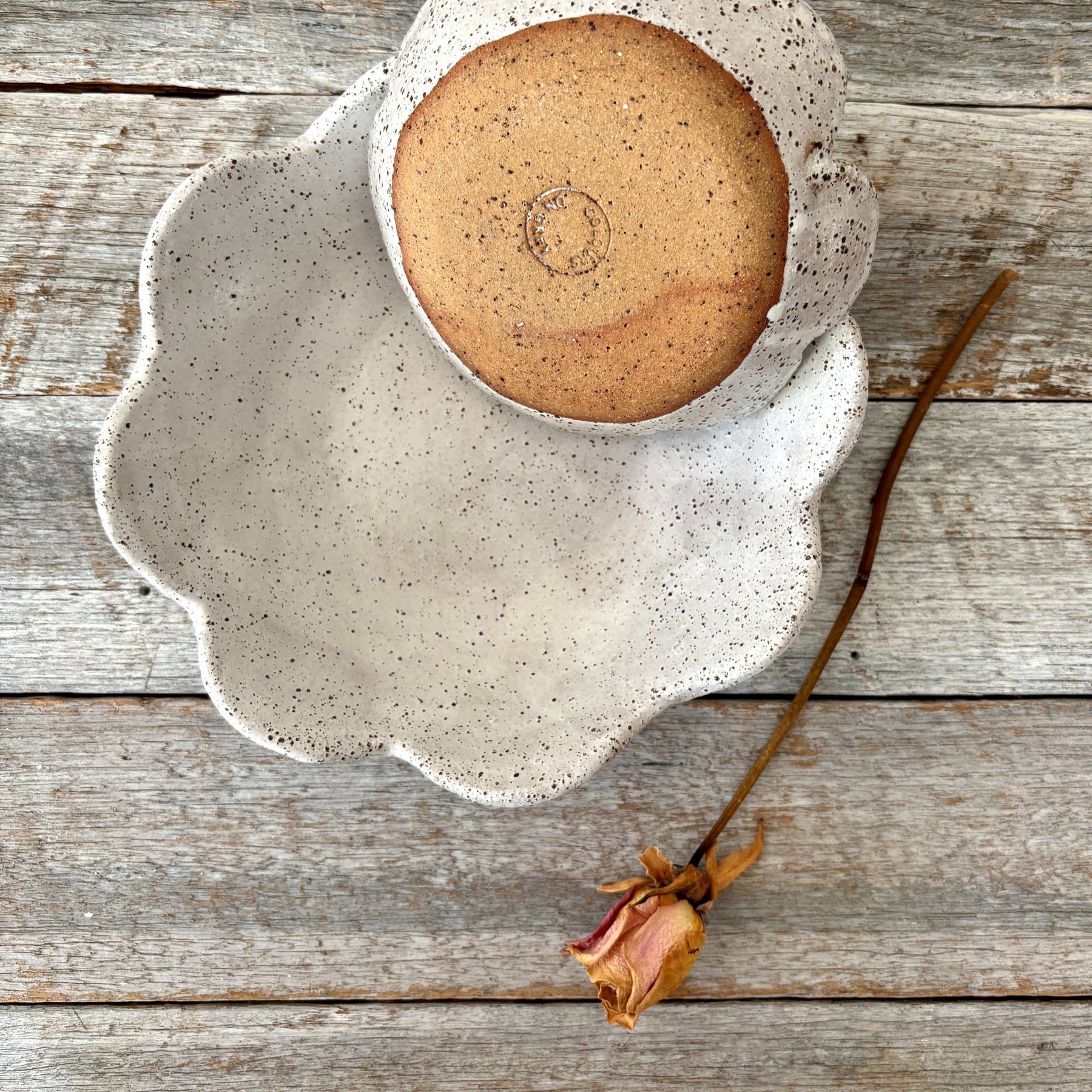 Rustic Ceramic Nesting Bowls | Flower Design | Set of 2