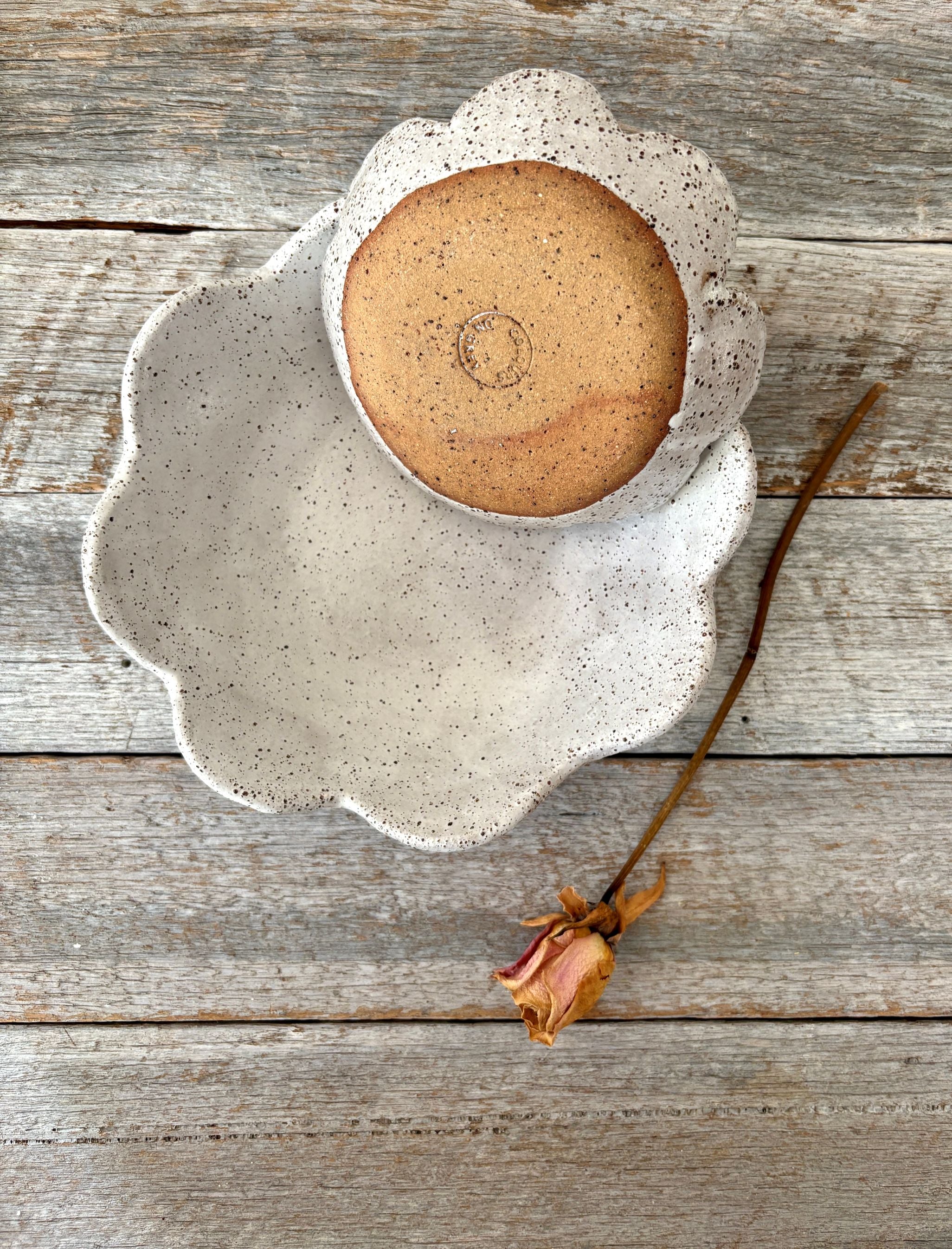 Rustic Ceramic Nesting Bowls | Flower Design | Set of 2
