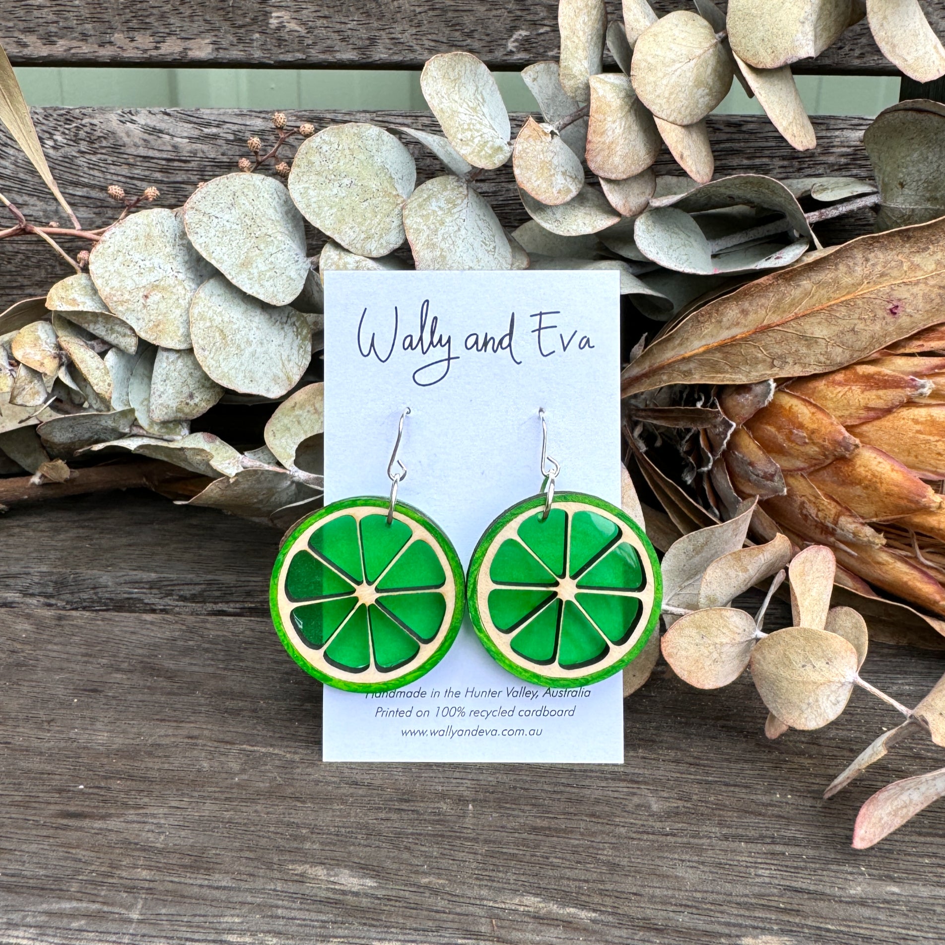 Lemon Slice Hand Painted Wood and Resin Earrings