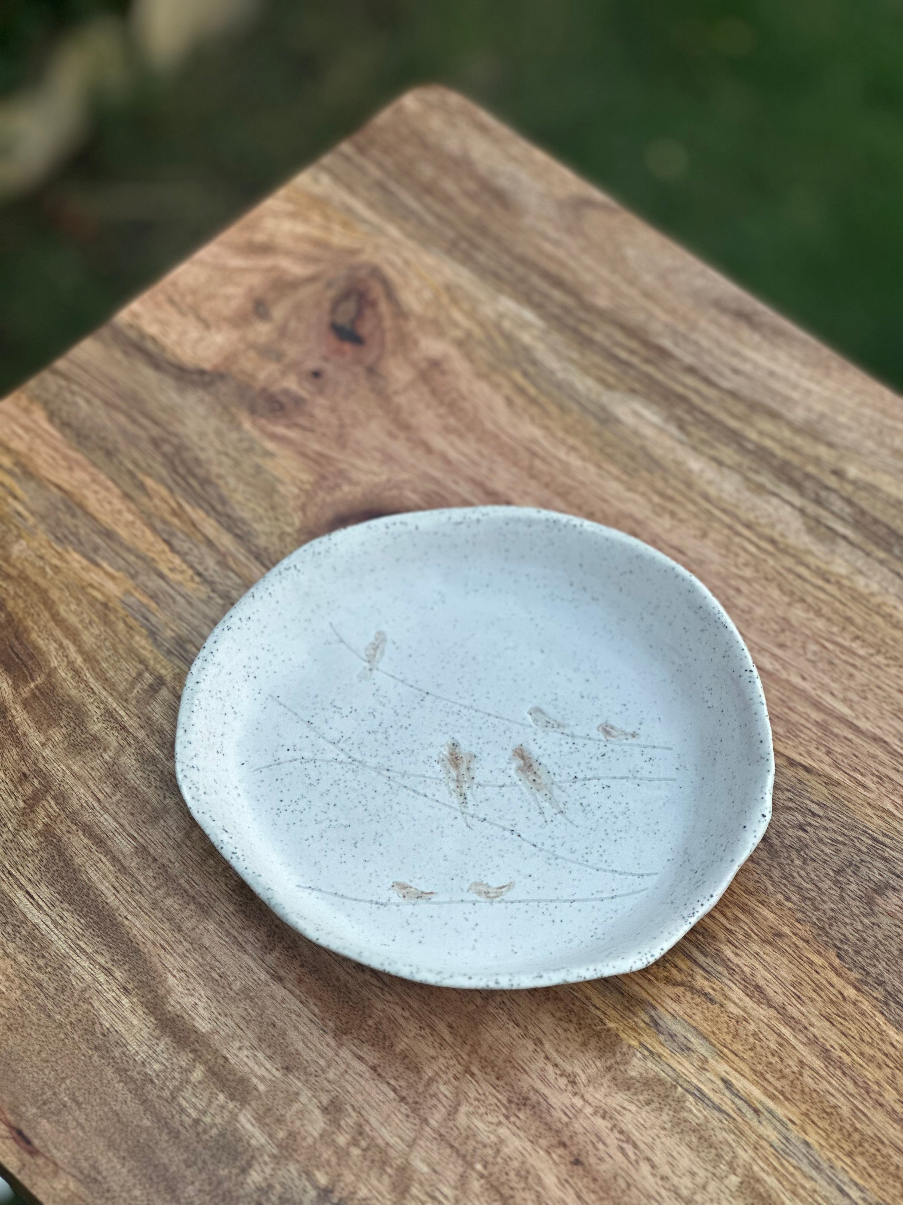 Handmade Ceramic Plate - Birds on a Wire