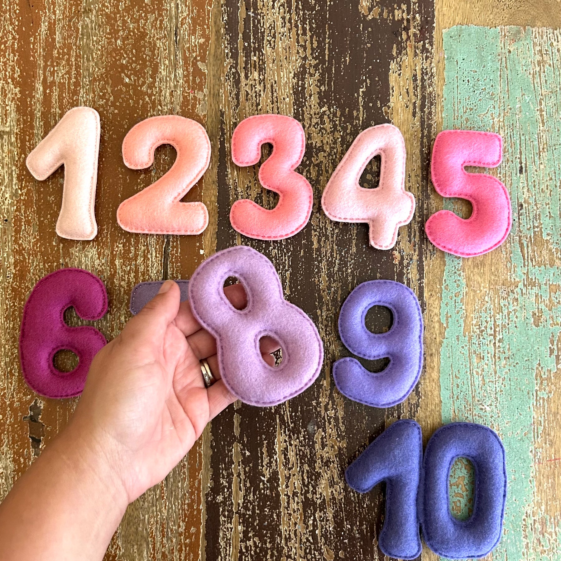 Ready to post, pink and purple, Felt numbers, homeschool, preschool