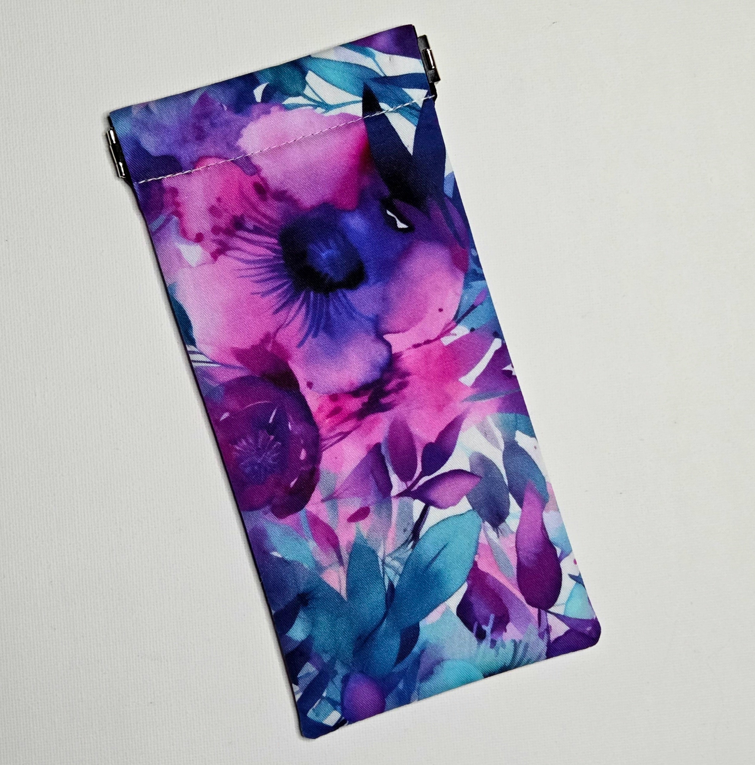 Sunglasses Pouch in pretty pink and blue floral fabric