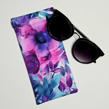 Sunglasses Pouch in pretty pink and blue floral fabric