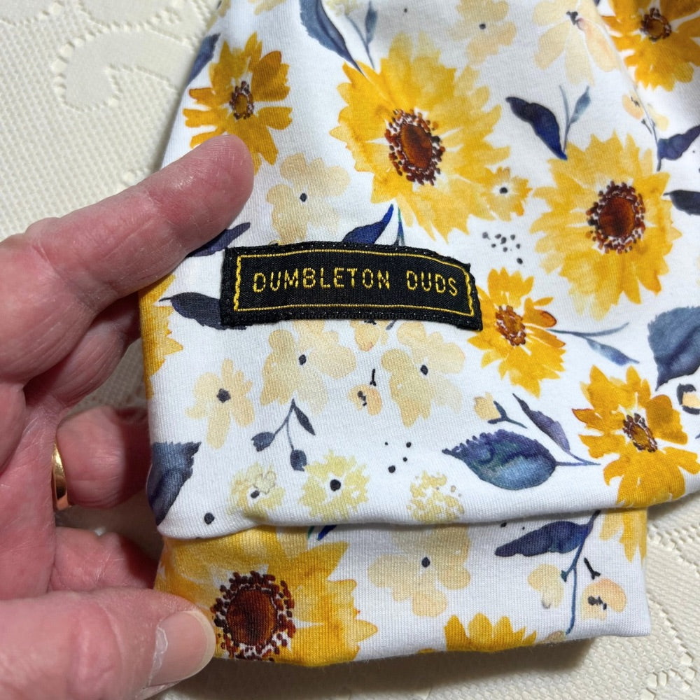 Sunflowers in Yellow | Sizes 000, 00, 0, 1 | Handmade Baby Pants by Dumbleton Duds | FREE Postage $50+