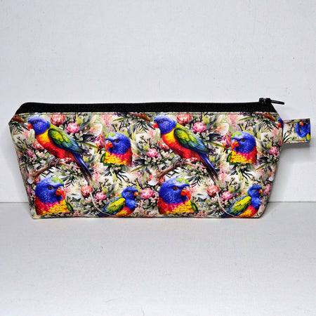 Pencil case in Colourful Rainbow Lorikeet fabric