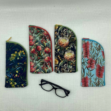 Australian wildflowers curved top zip pouch for glasses, phones, handbag organiser, etc.