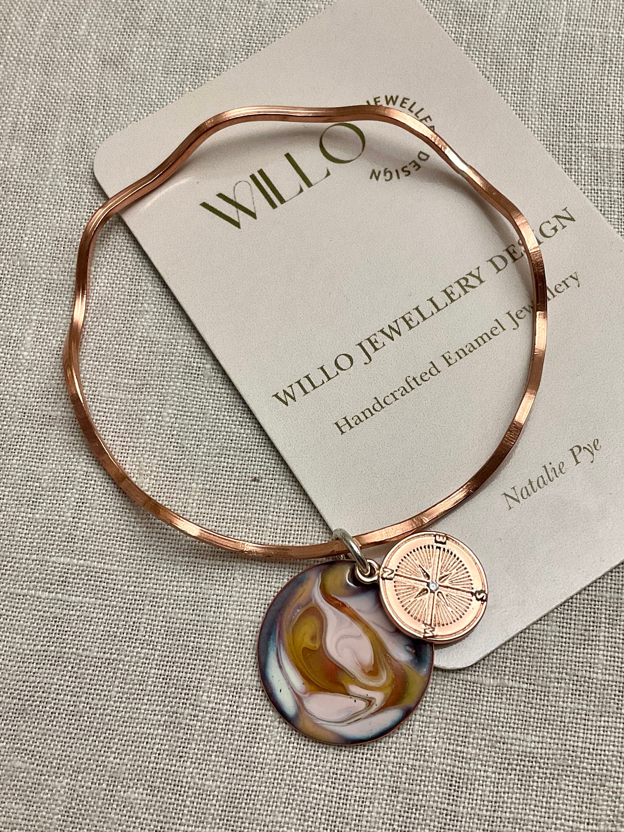 Waves bangle With enamel charm. Three styles