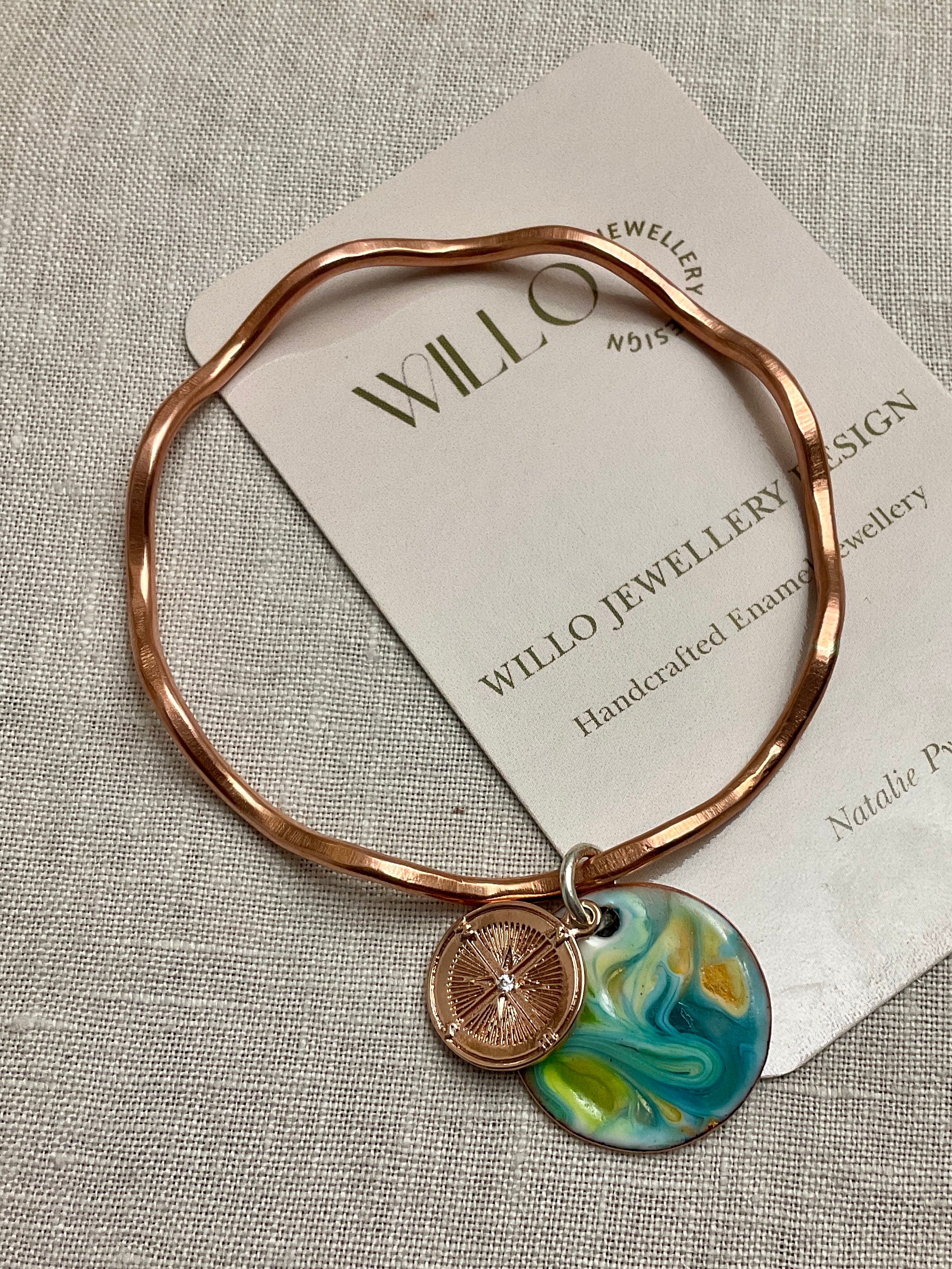 Waves bangle With enamel charm. Three styles