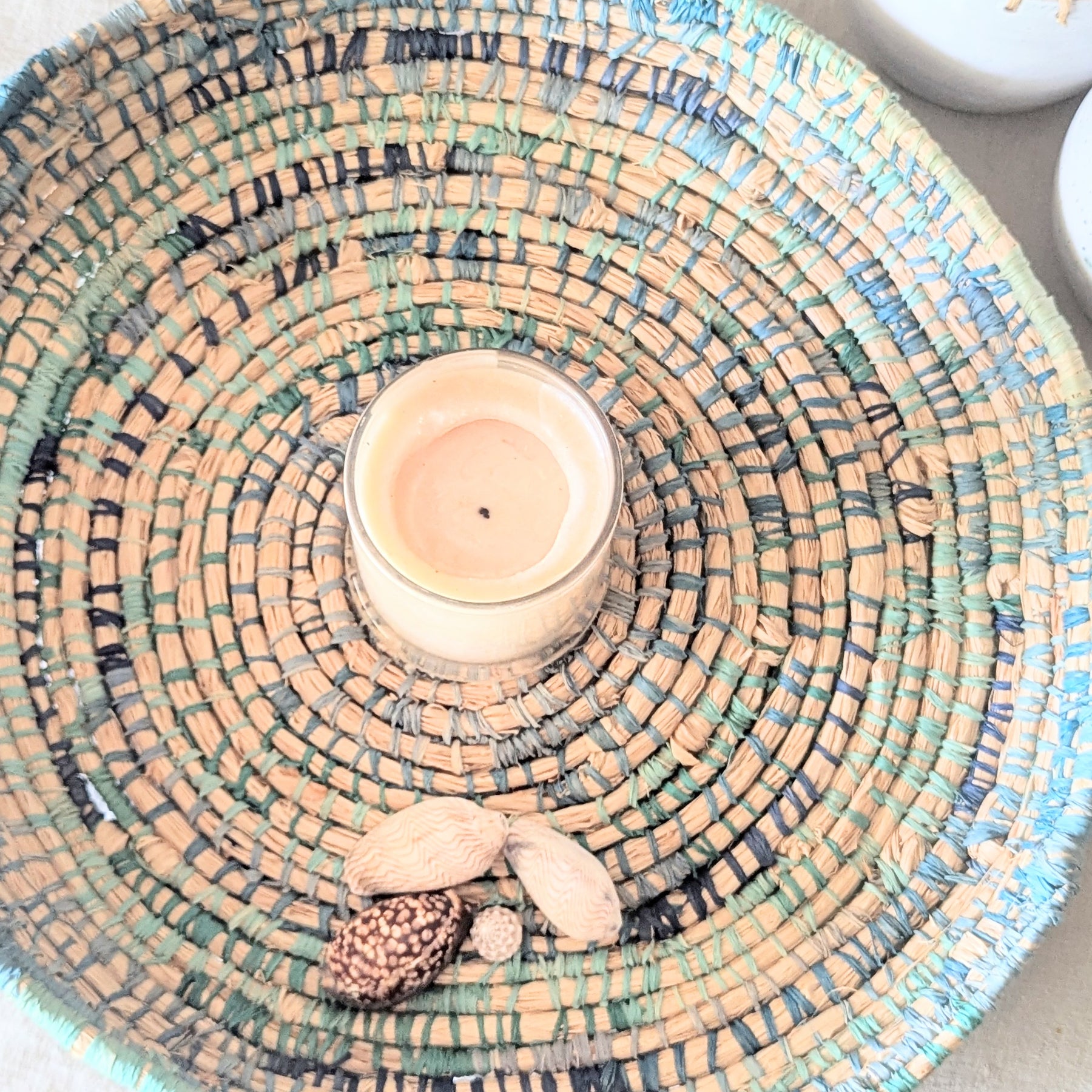 Coiled Basket Woven Rockpool Blues |  50 cm for Wall or Flat Lay | Tableware