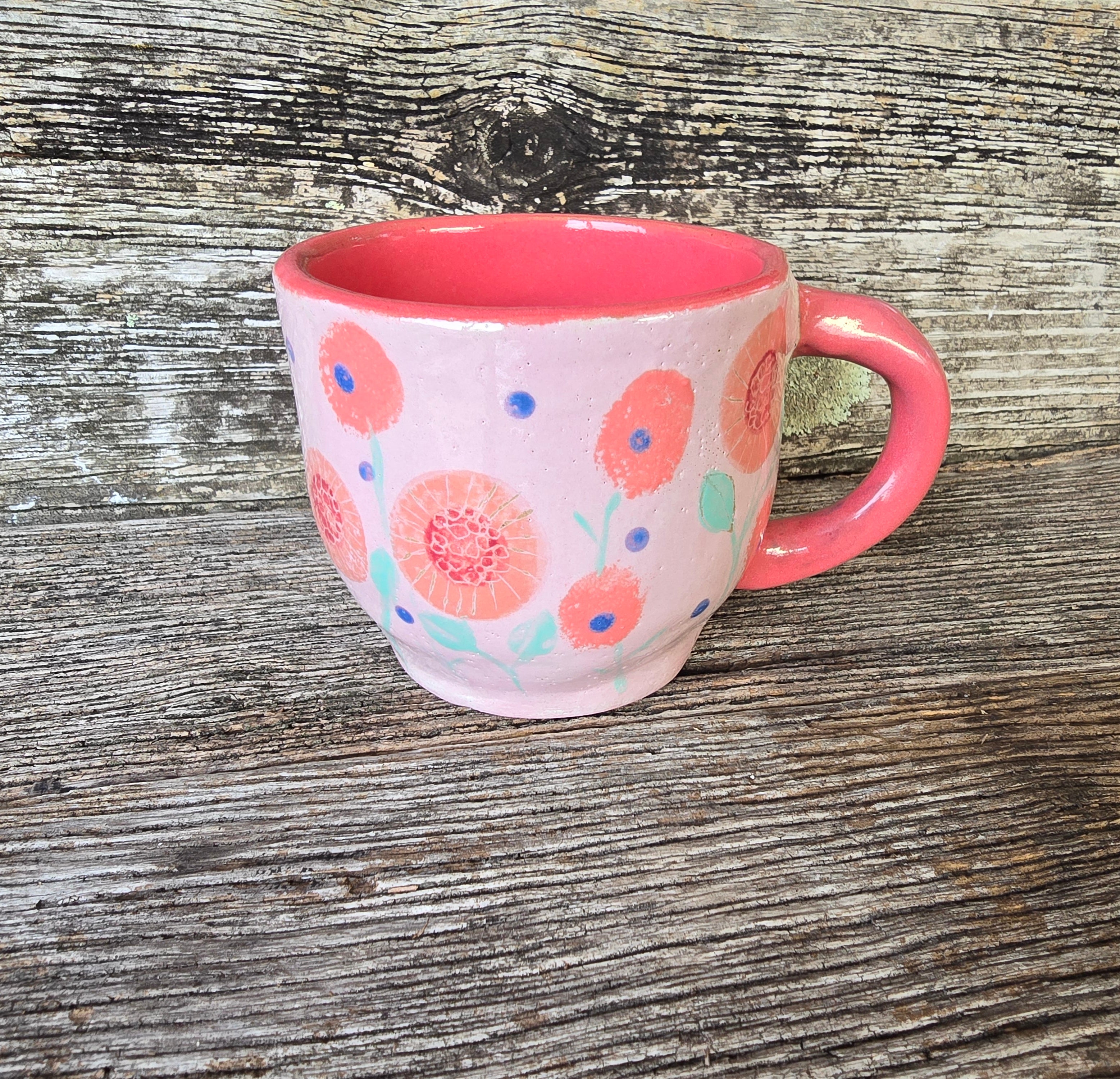 Pink and flowery mug