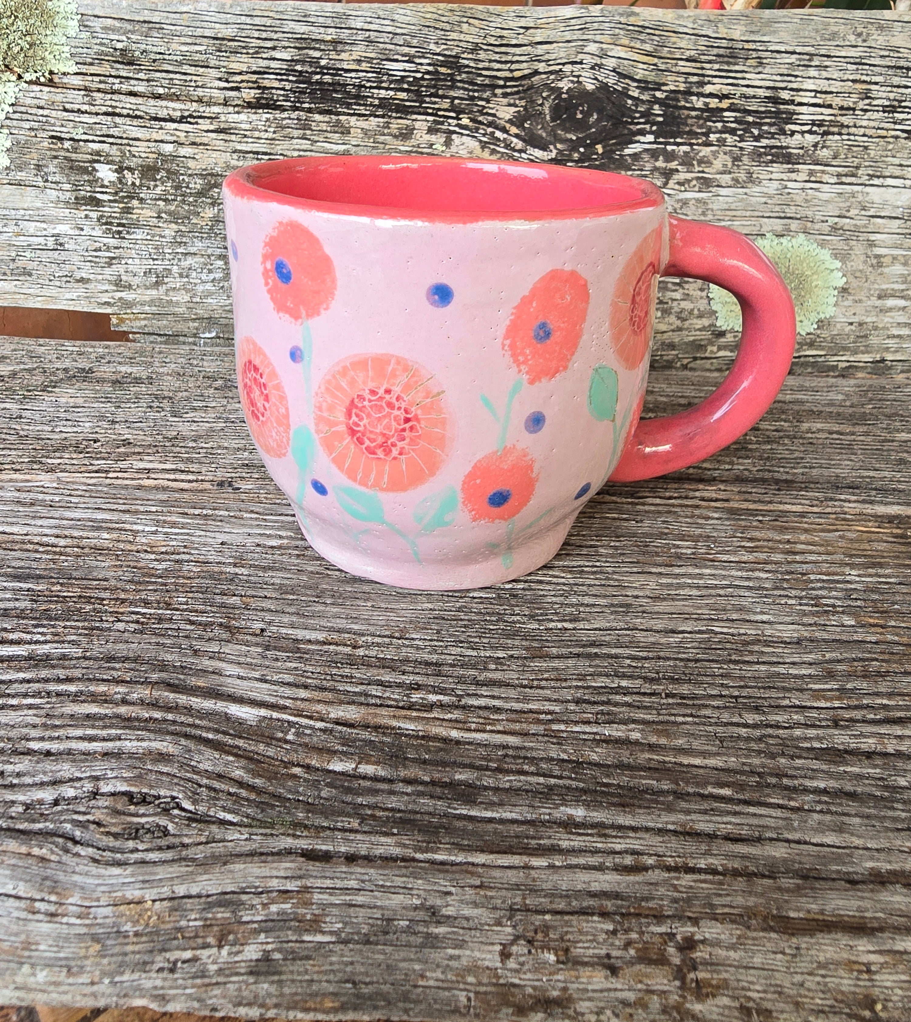 Pink and flowery mug