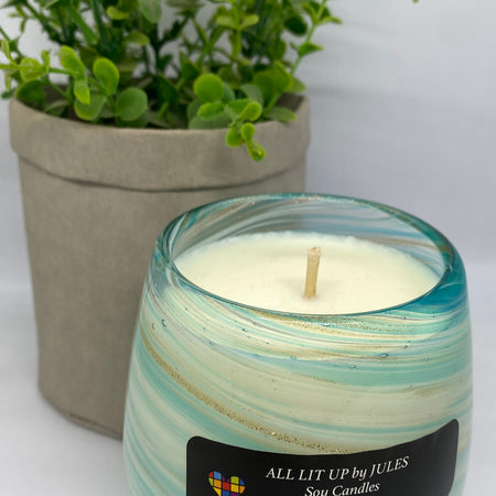 Aqua Gold Swirl Glass with Orchid & Pine Fragrance