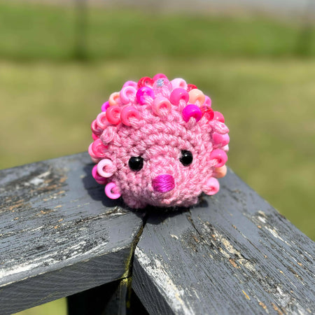 Hedgehog Crochet Beaded Fidget Toy - Pink