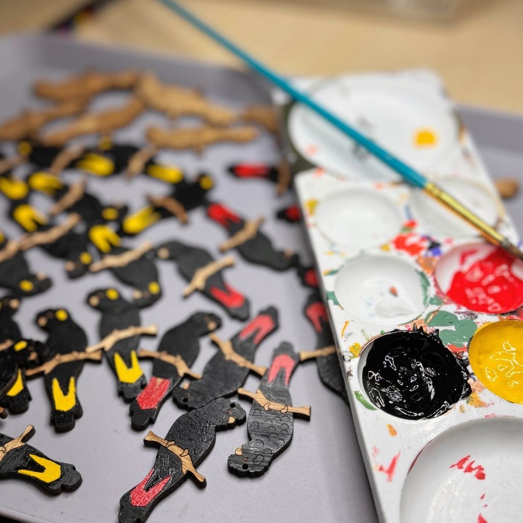 Red Tailed Black Cockatoos Hand Painted Earrings