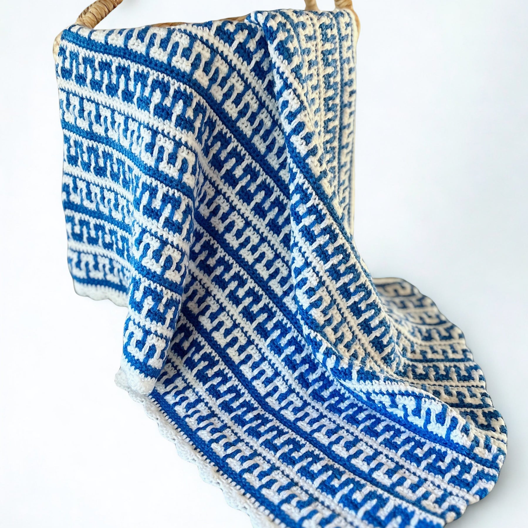 Baby Blue and White Mosaic Crochet Baby Blanket