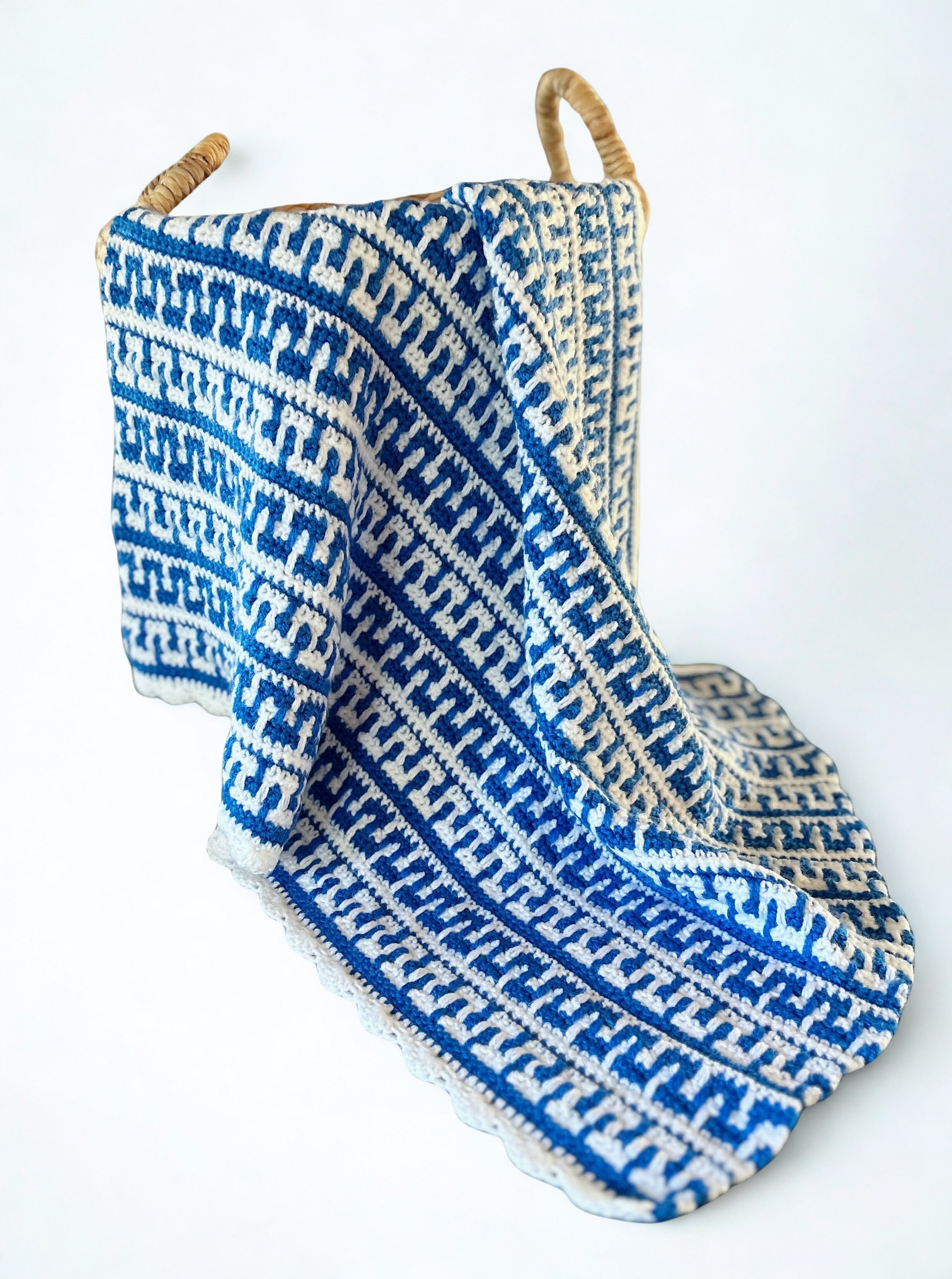 Baby Blue and White Mosaic Crochet Baby Blanket