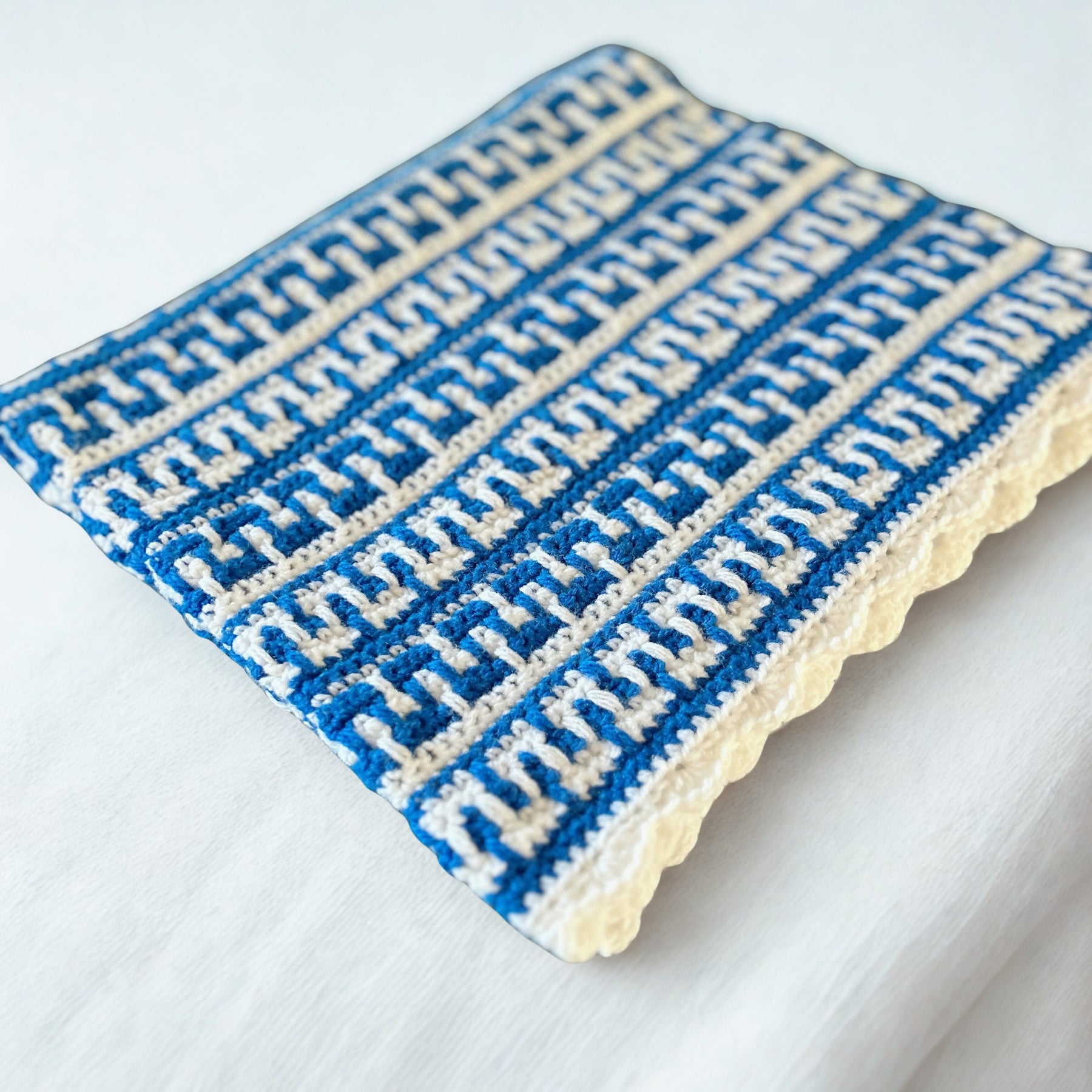 Baby Blue and White Mosaic Crochet Baby Blanket