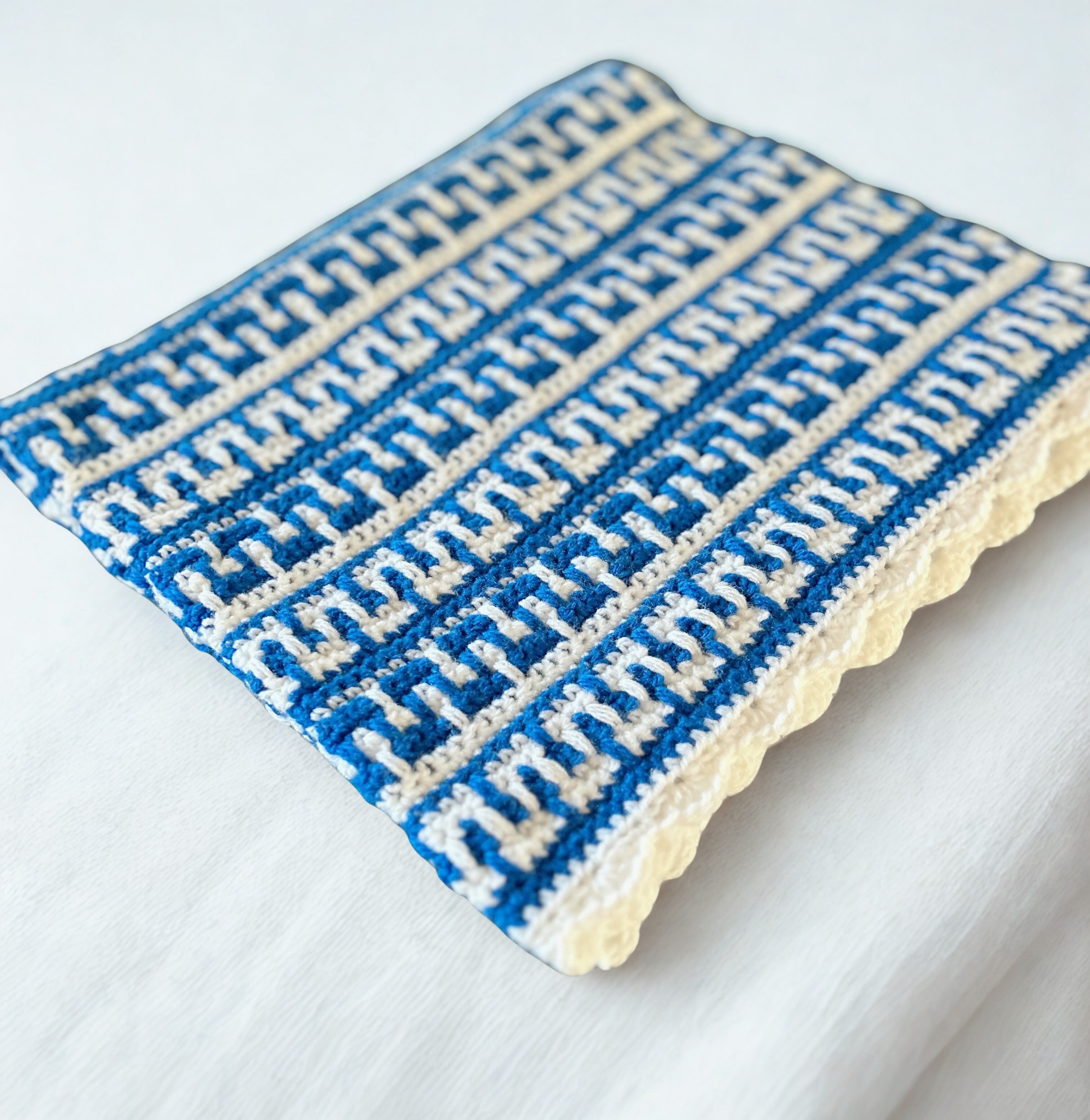 Baby Blue and White Mosaic Crochet Baby Blanket