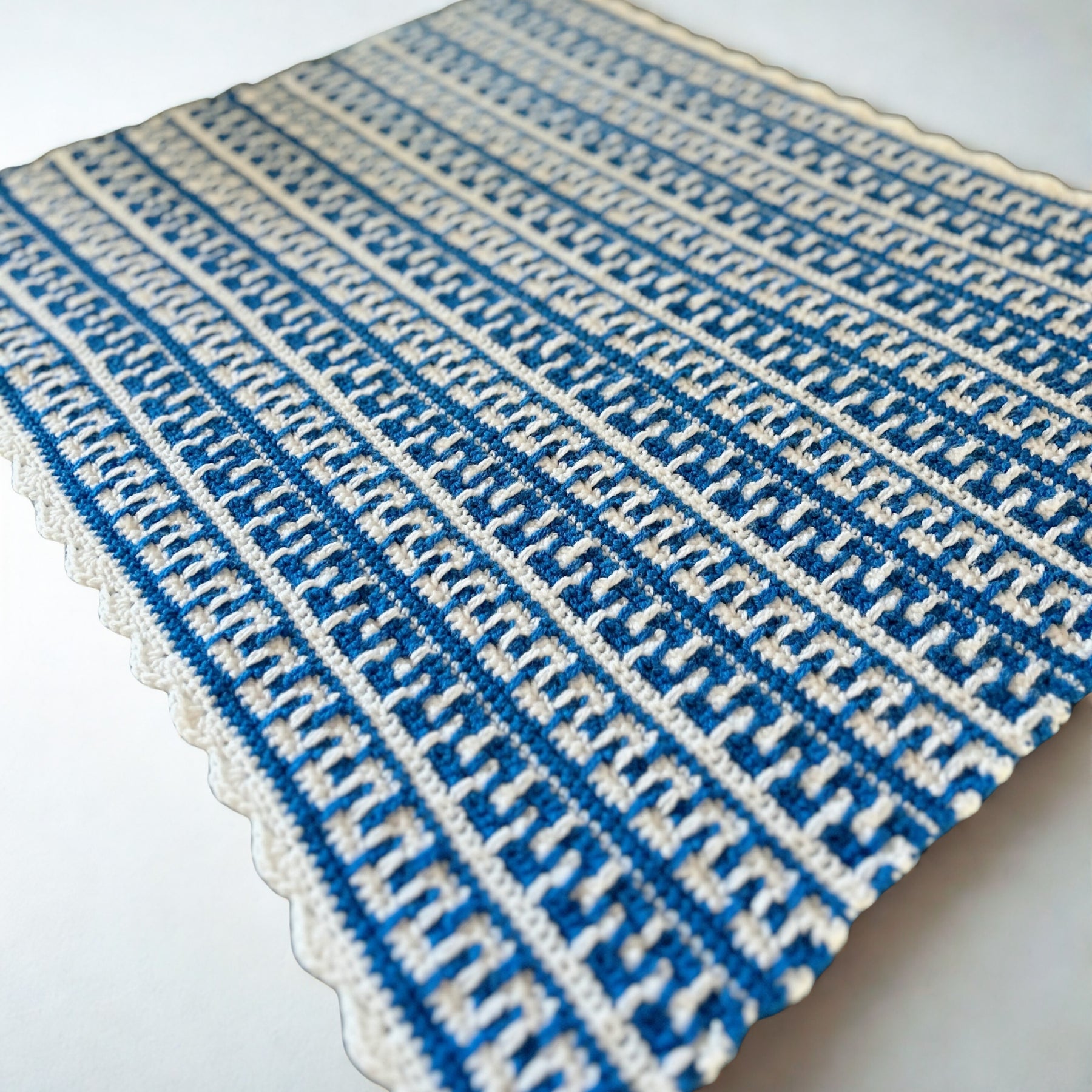 Baby Blue and White Mosaic Crochet Baby Blanket