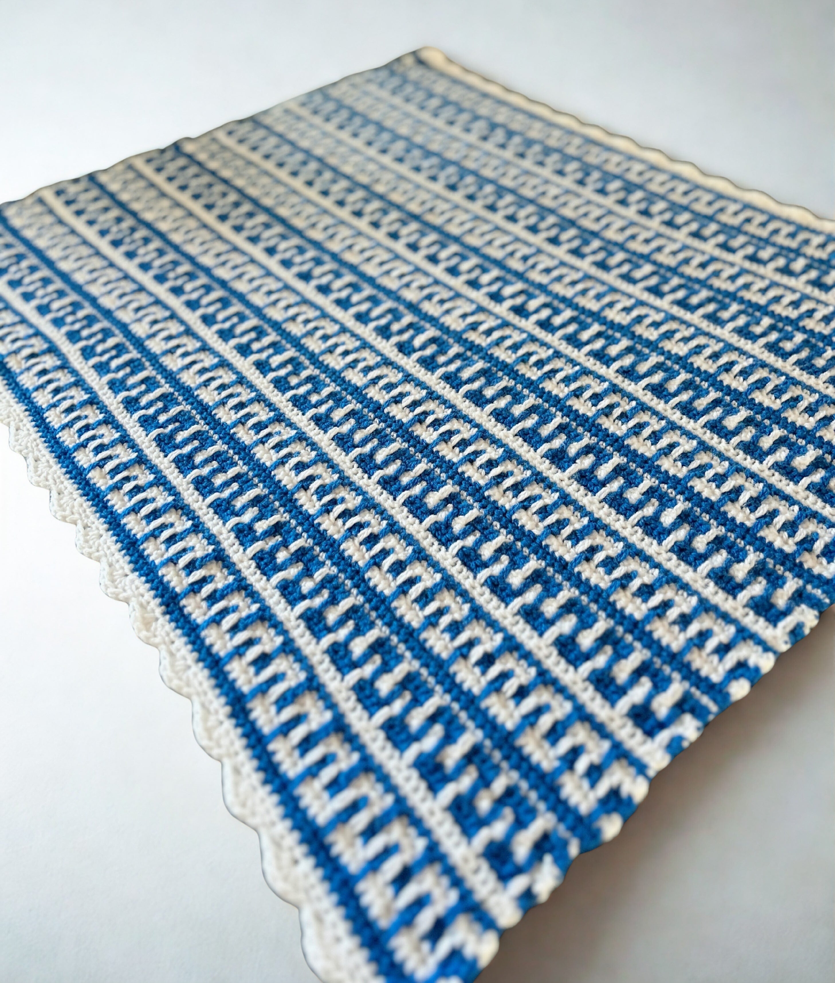 Baby Blue and White Mosaic Crochet Baby Blanket