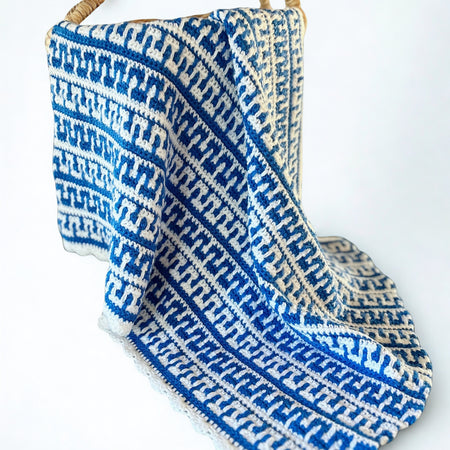 Baby Blue and White Mosaic Crochet Baby Blanket
