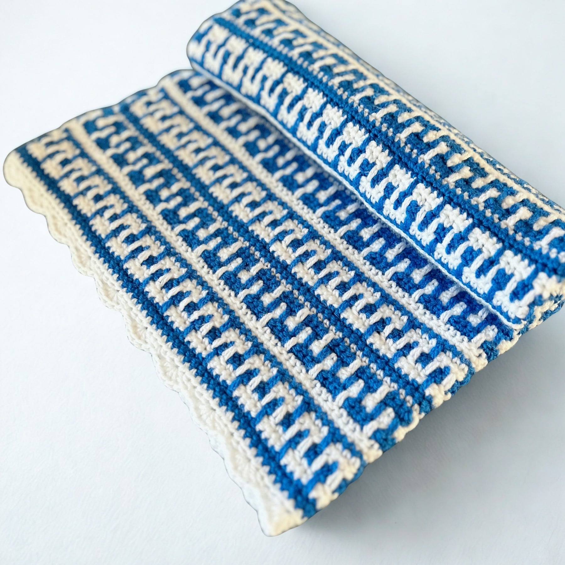 Baby Blue and White Mosaic Crochet Baby Blanket