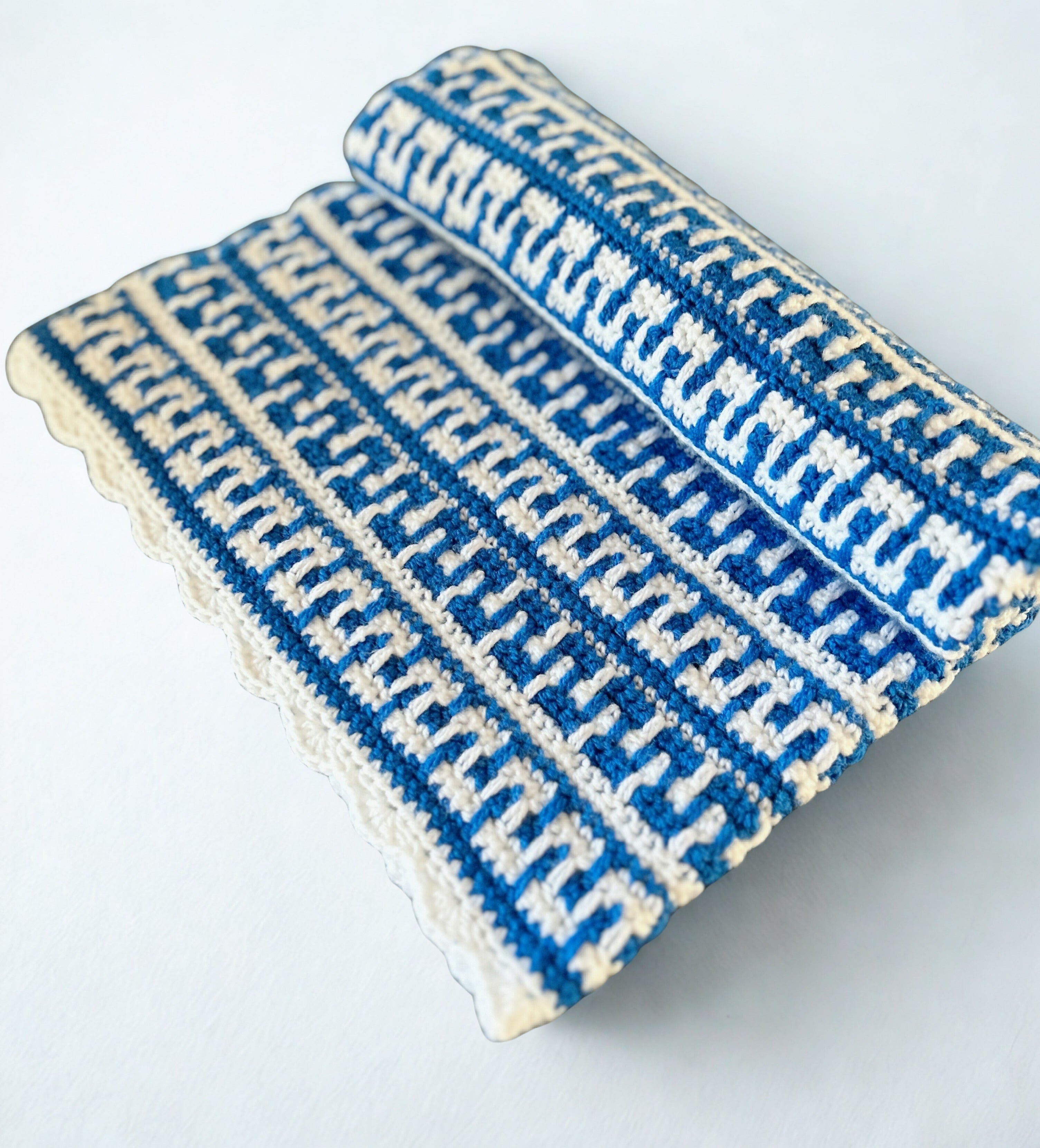 Baby Blue and White Mosaic Crochet Baby Blanket