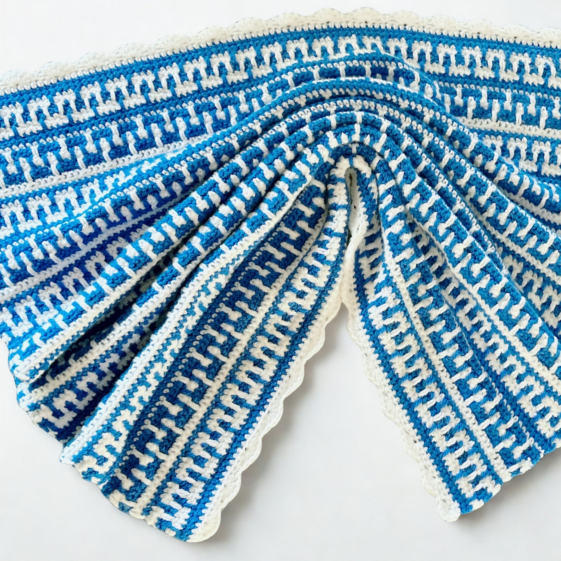 Baby Blue and White Mosaic Crochet Baby Blanket