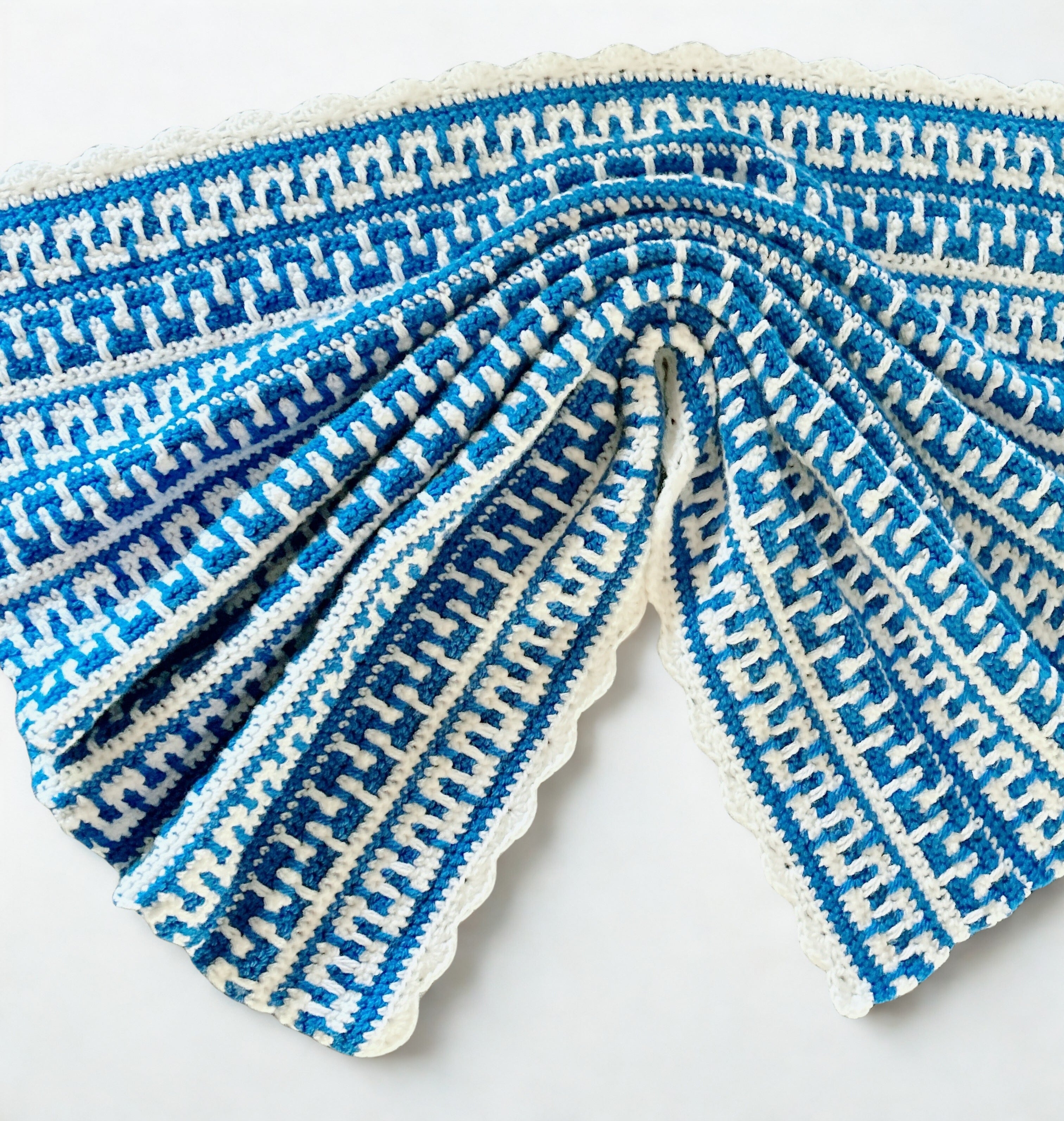 Baby Blue and White Mosaic Crochet Baby Blanket