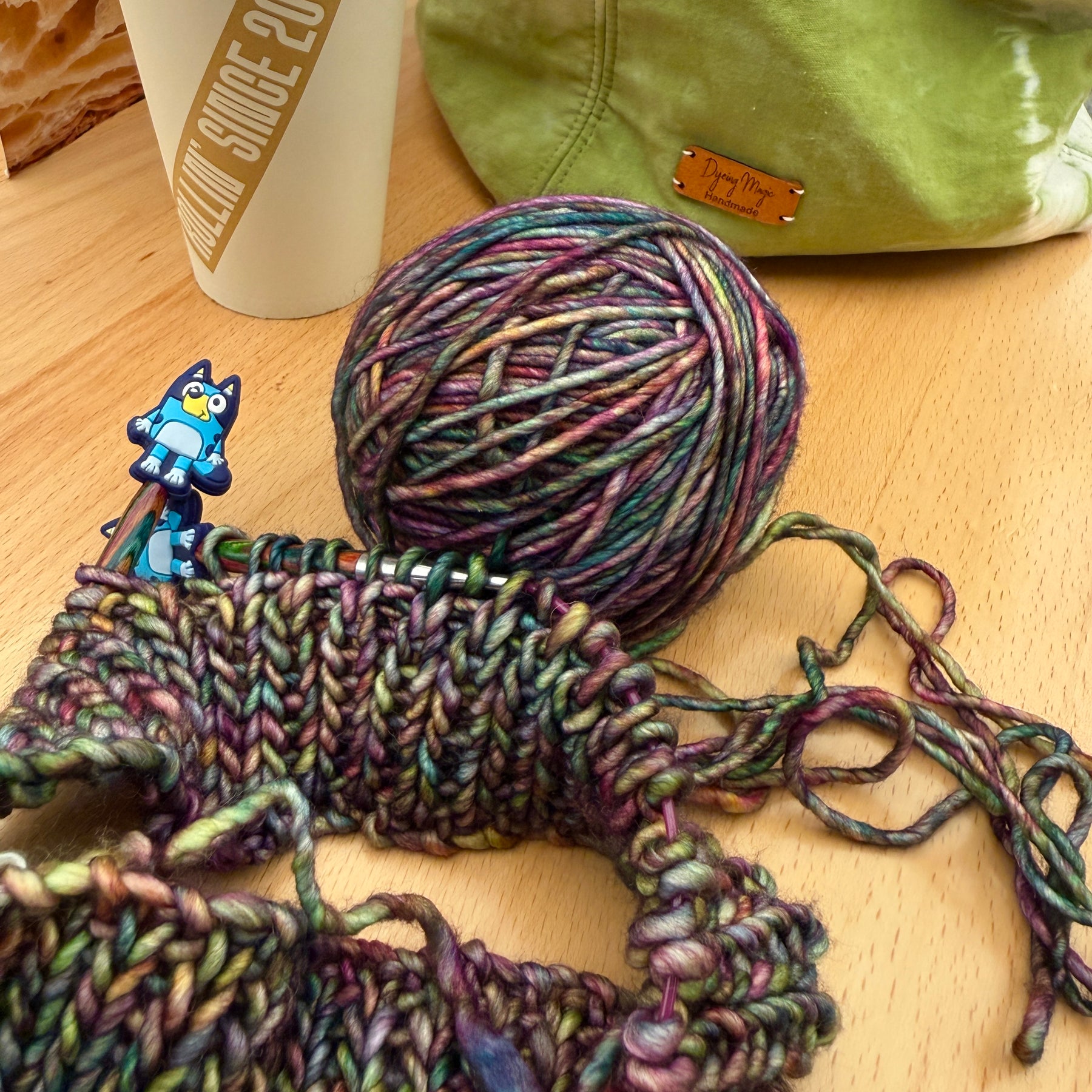 Unisex merino beanie, Green Purple flecked hand knitted beanie