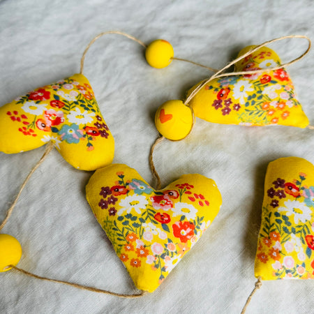 Handmade 'string of love' hanging heart garland - Yellow floral